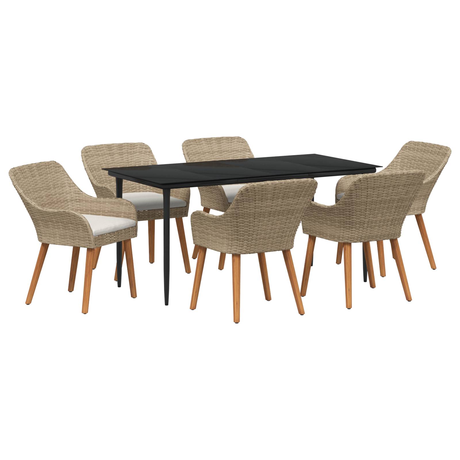 vidaXL 7-teiliges Garten Esstisch Set Beige Poly Rattan