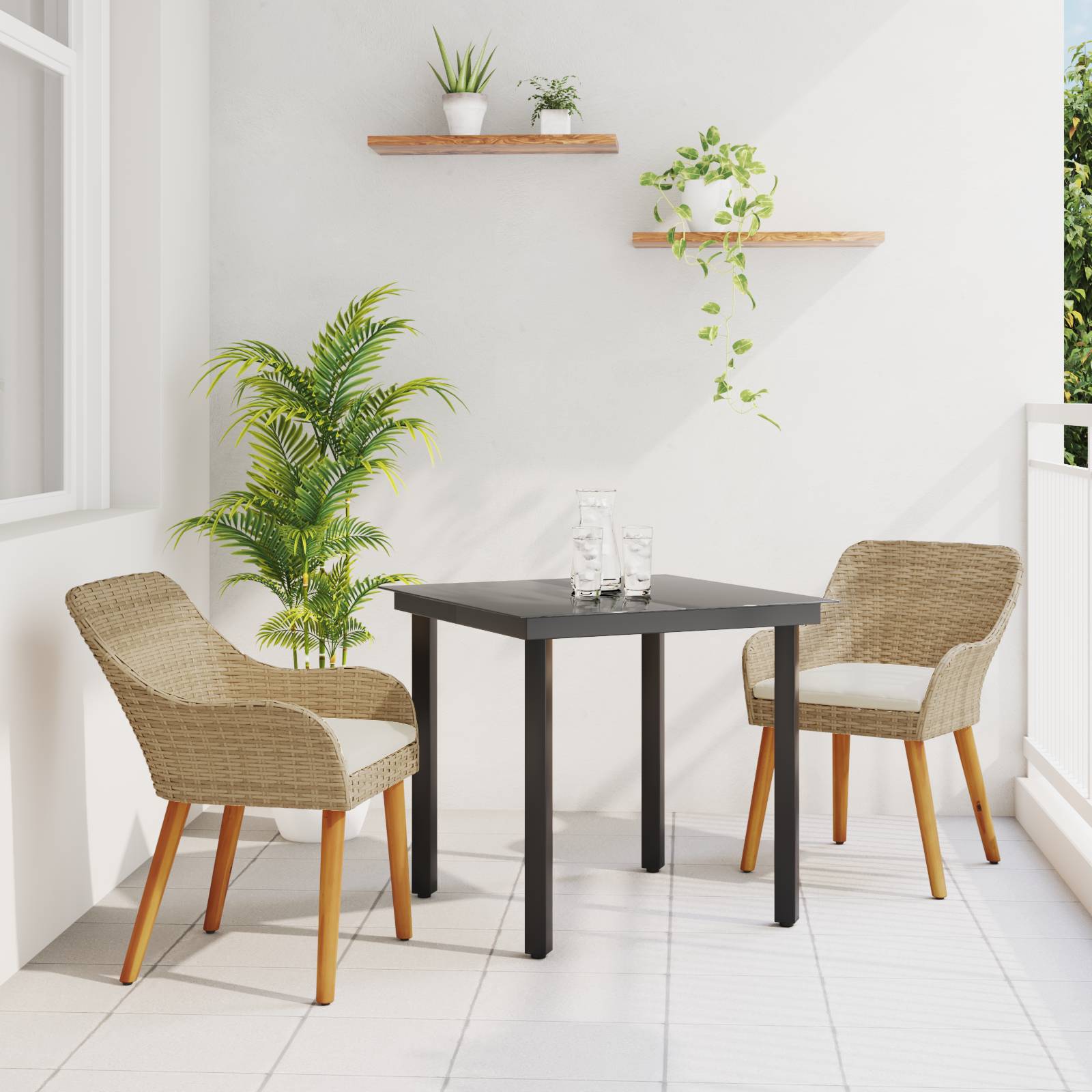 vidaXL 3-teiliges Garten-Essset Beige Poly Rattan