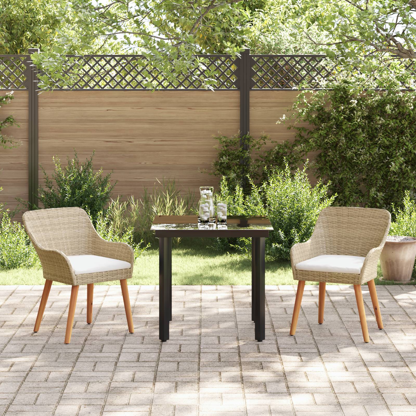 vidaXL 3-teiliges Garten-Essset Beige Poly Rattan