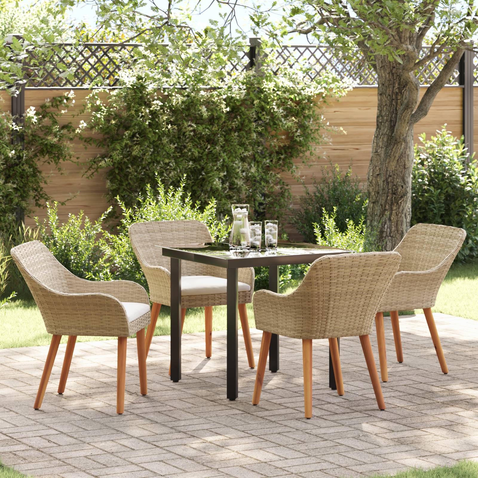 vidaXL 5-teiliges Garten-Esszimmer Set Beigefarbenes Poly-Rattan
