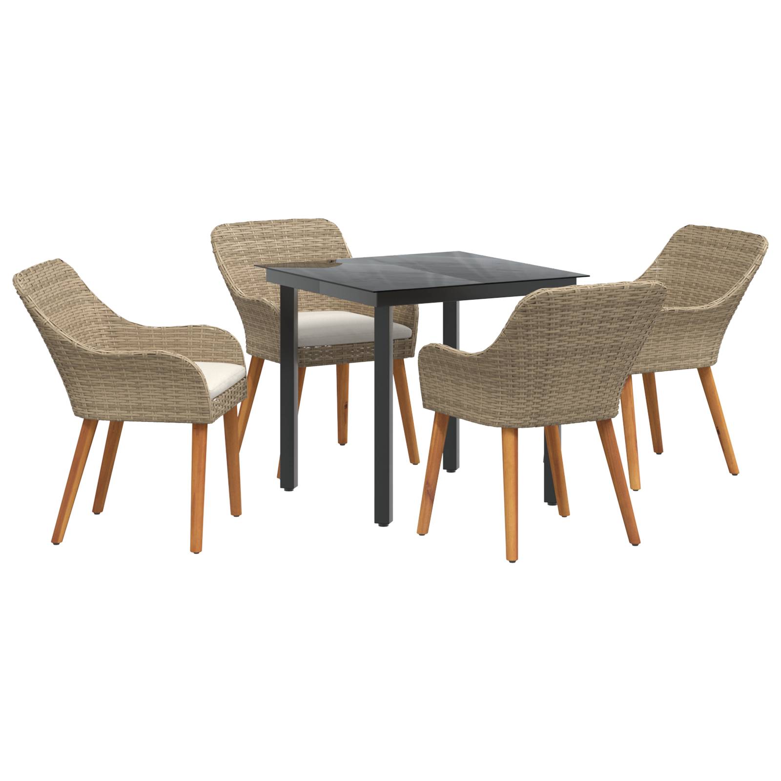 vidaXL 5-teiliges Garten-Esszimmer Set Beigefarbenes Poly-Rattan