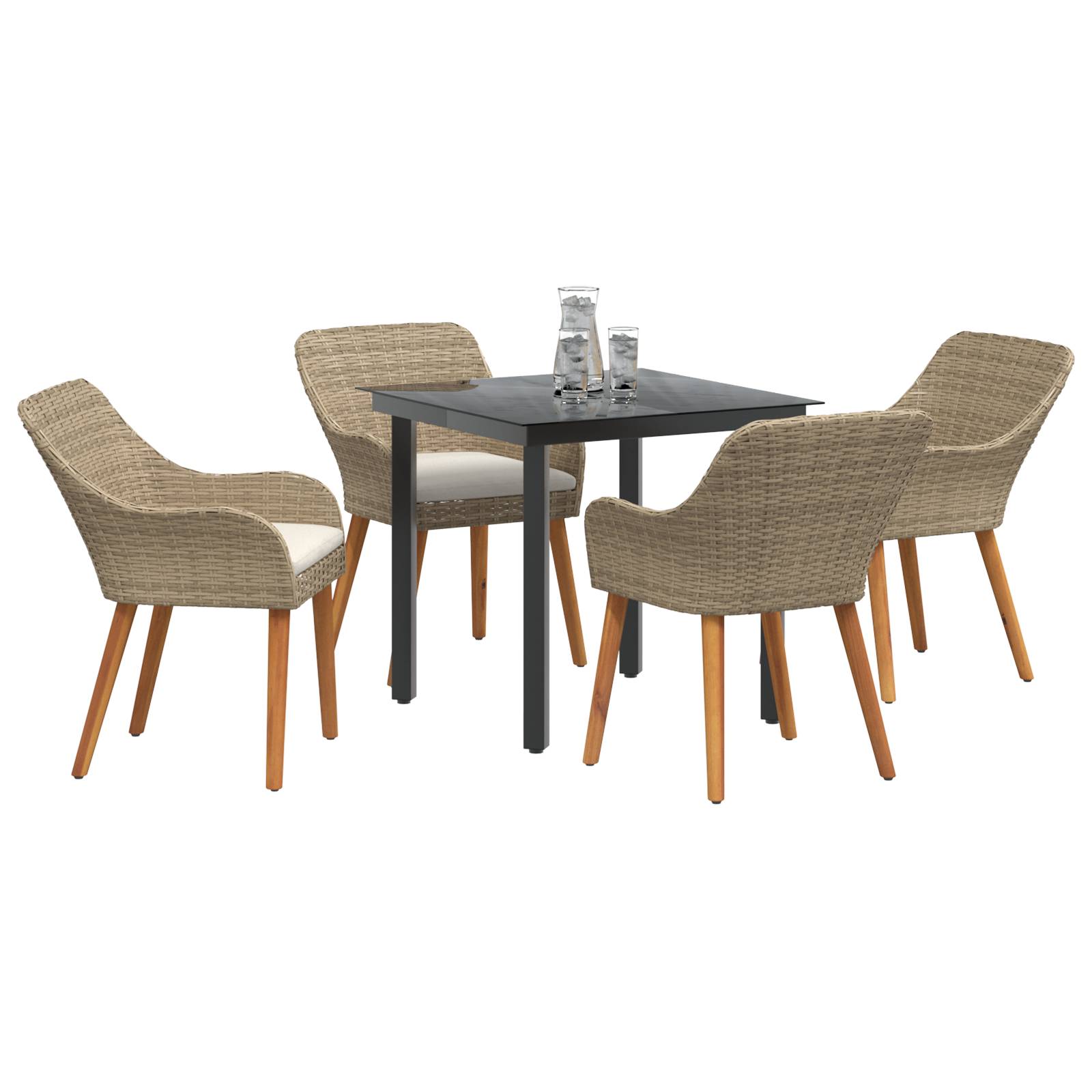 vidaXL 5-teiliges Garten-Esszimmer Set Beigefarbenes Poly-Rattan