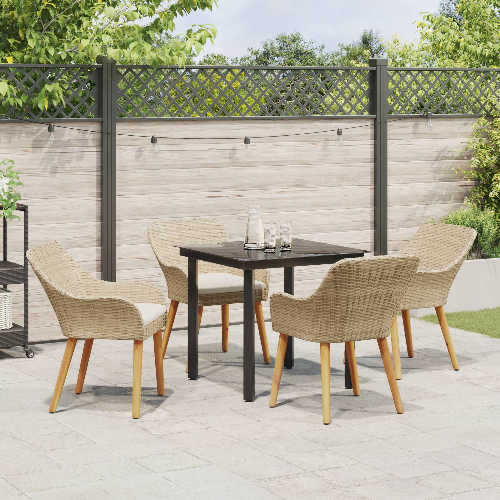 vidaXL 5-teiliges Garten-Esszimmer Set Beigefarbenes Poly-Rattan