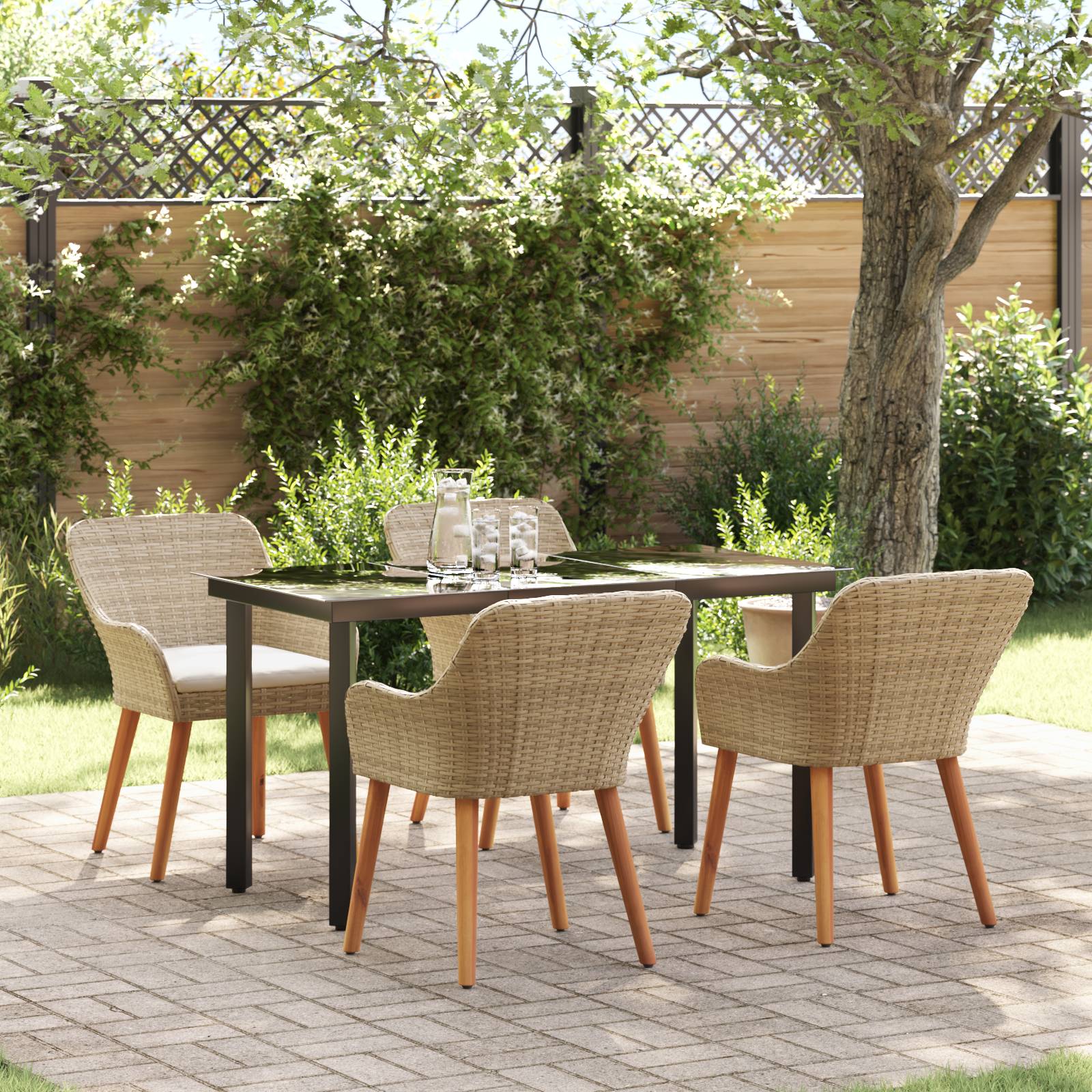 vidaXL 5-teiliges Gartentischset Beige Poly Rattan