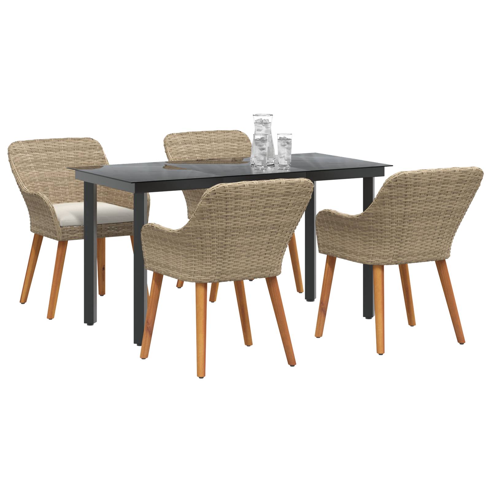 vidaXL 5-teiliges Gartentischset Beige Poly Rattan