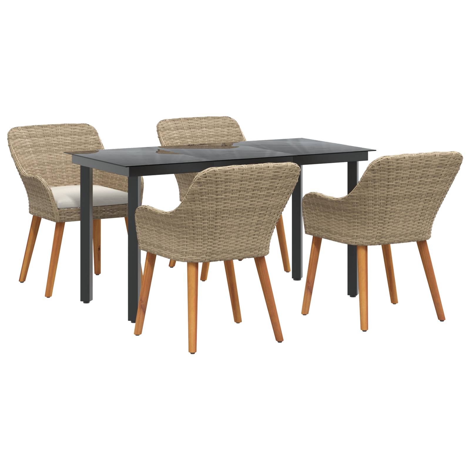 vidaXL 5-teiliges Gartentischset Beige Poly Rattan