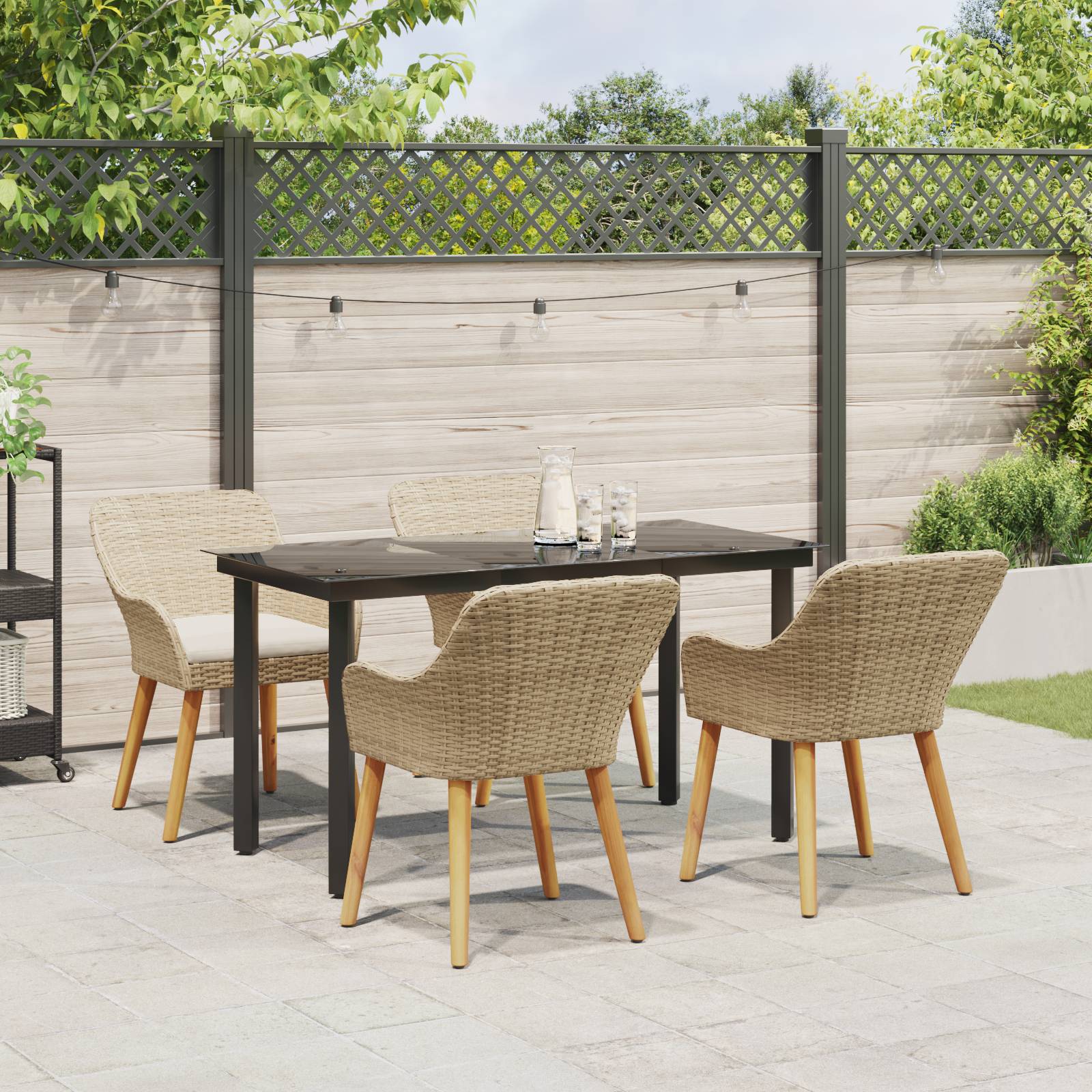 vidaXL 5-teiliges Gartentischset Beige Poly Rattan