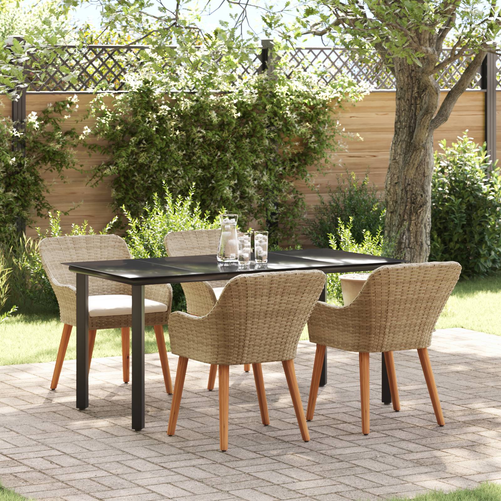 vidaXL 5-teilige Garten Essgruppe Beige Poly Rattan