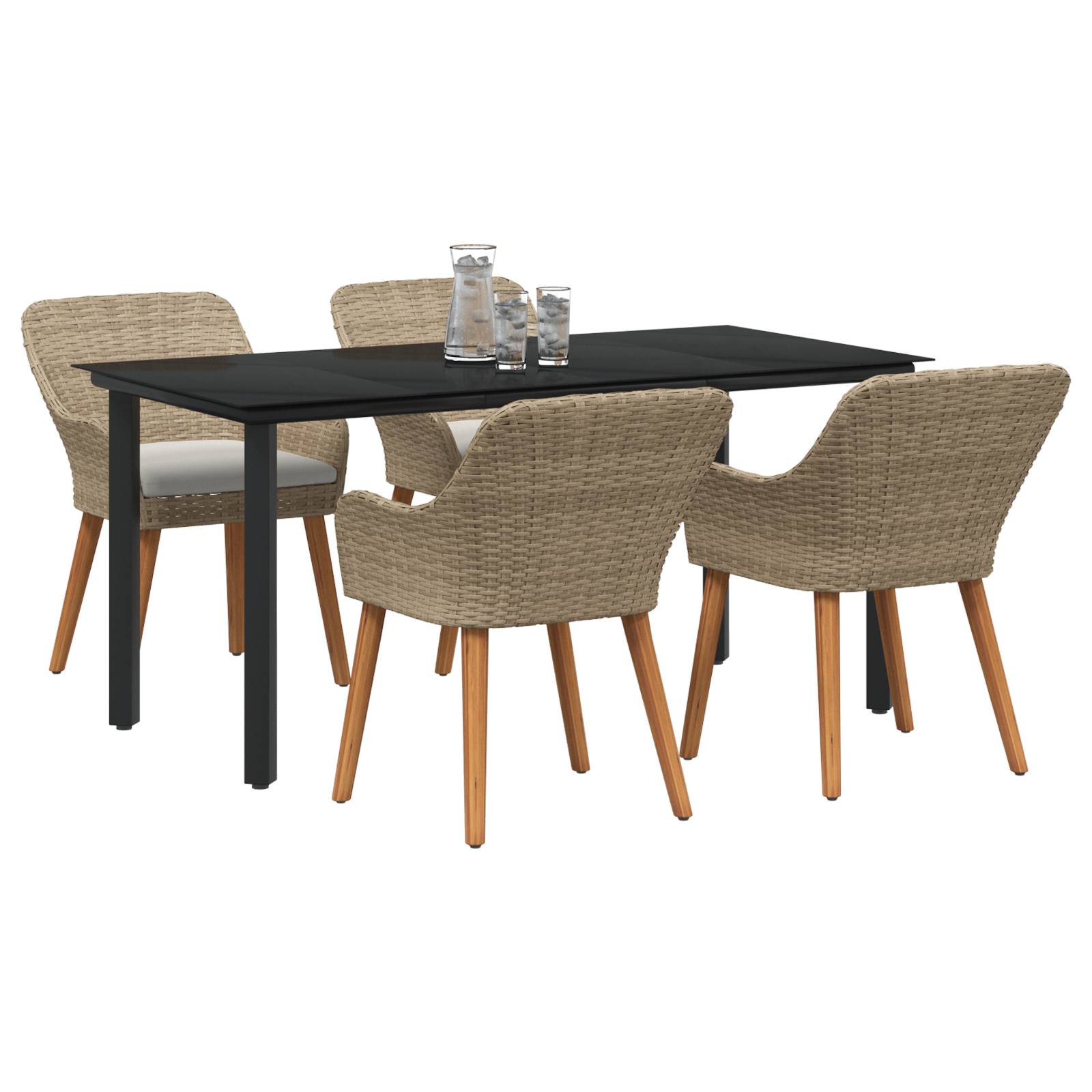 vidaXL 5-teilige Garten Essgruppe Beige Poly Rattan
