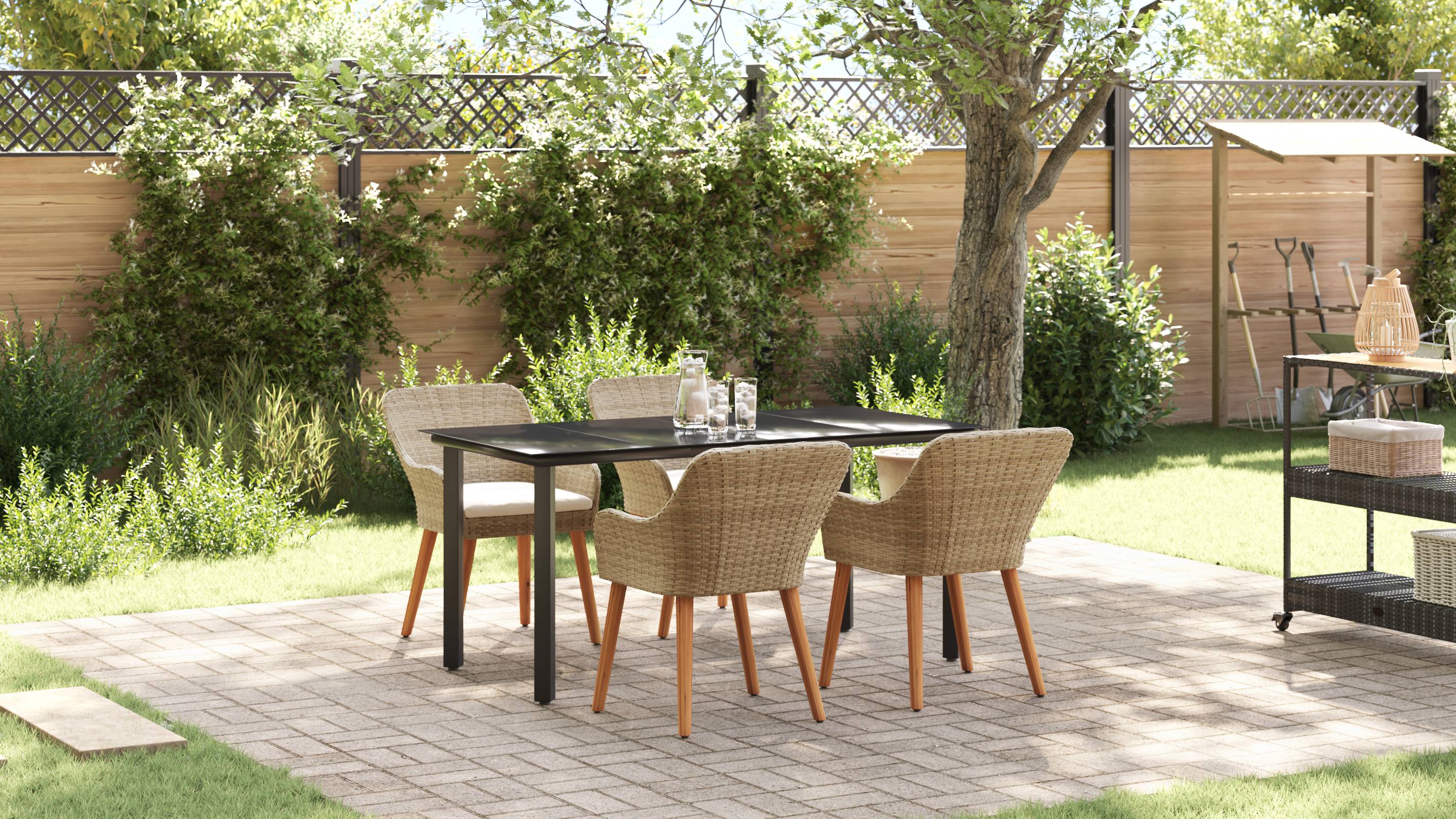 vidaXL 5-teilige Garten Essgruppe Beige Poly Rattan