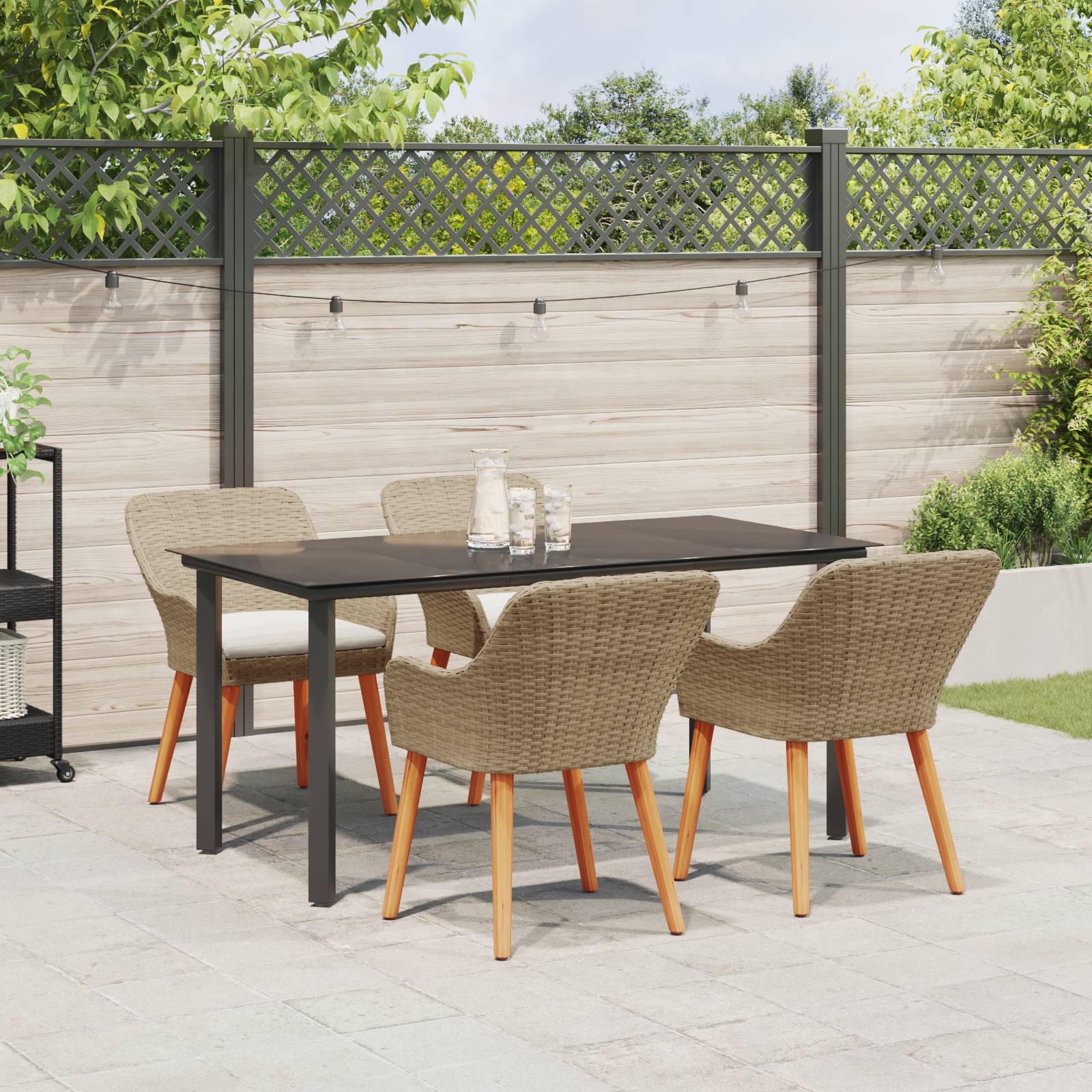 vidaXL 5-teilige Garten Essgruppe Beige Poly Rattan