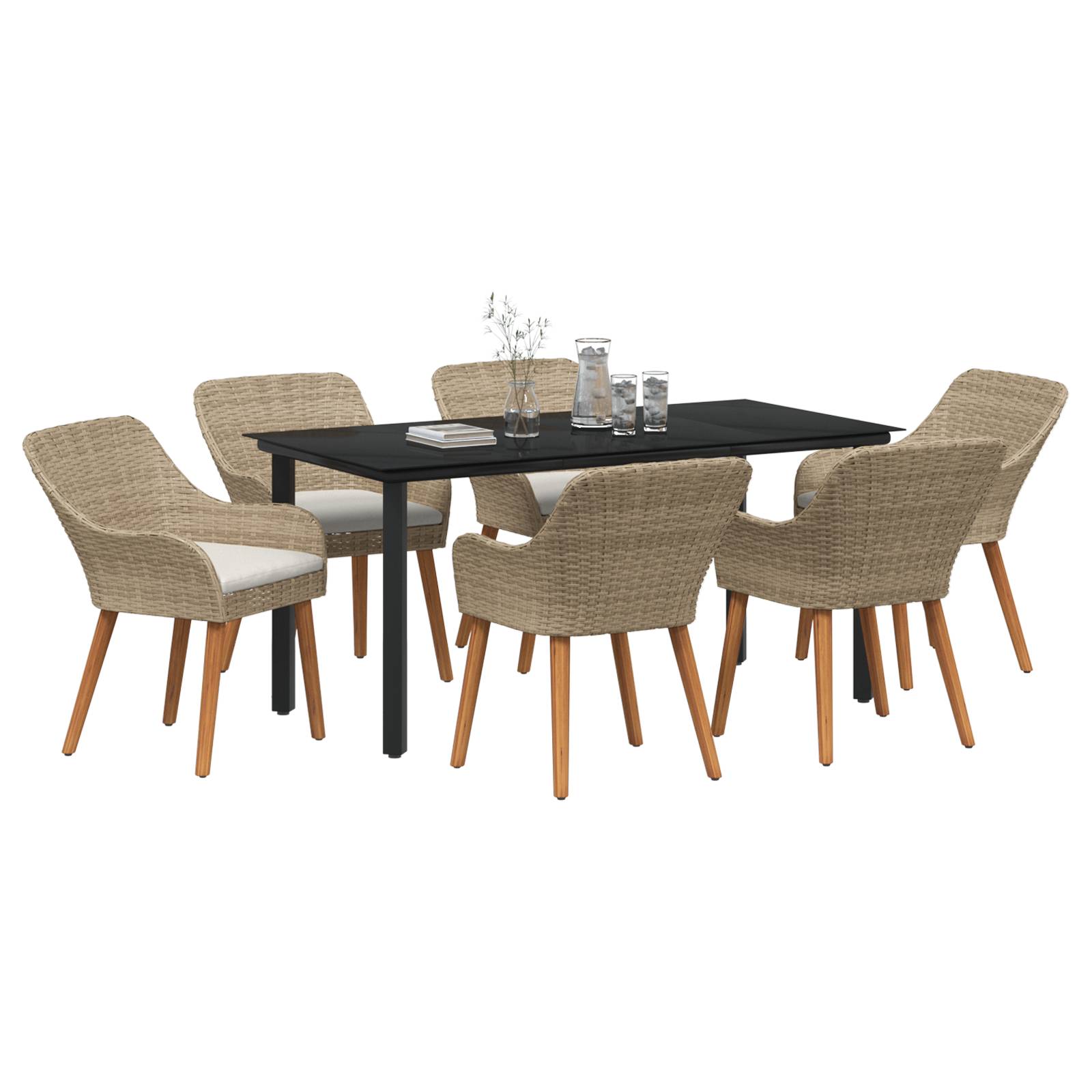 vidaXL 7-teiliges Garten Esstischset Beige Poly Rattan