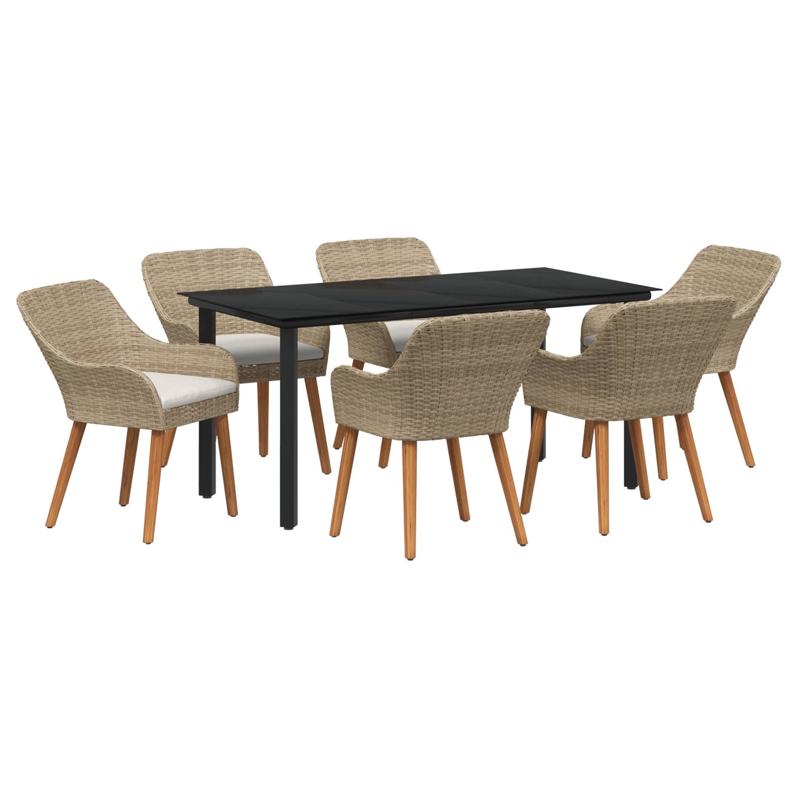 vidaXL 7-teiliges Garten Esstischset Beige Poly Rattan