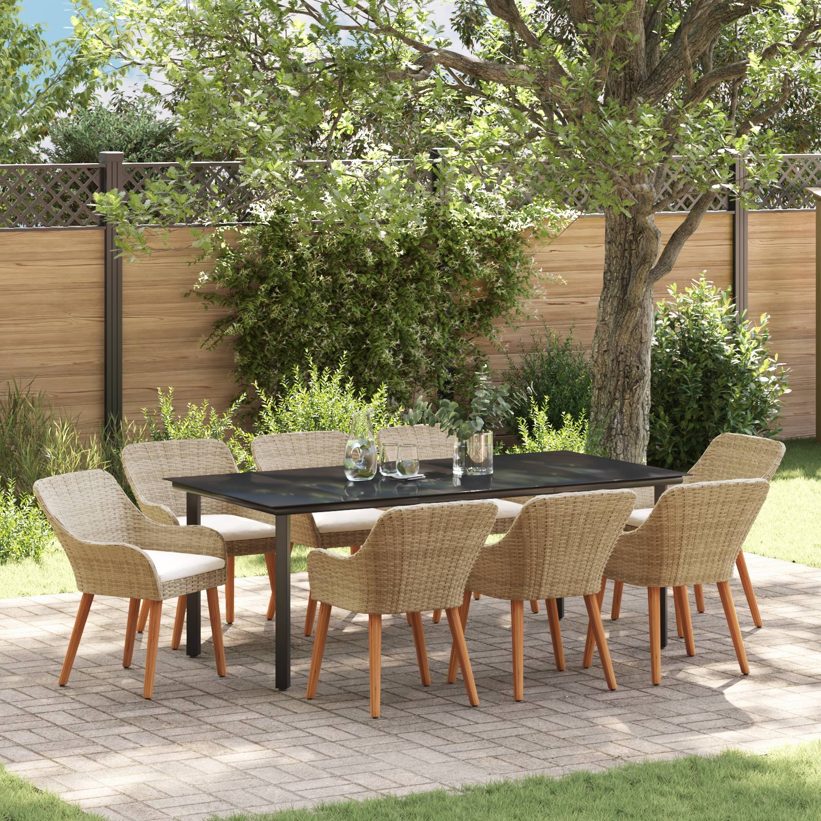 vidaXL 9-teilige Garten Essgruppe Beige Poly Rattan