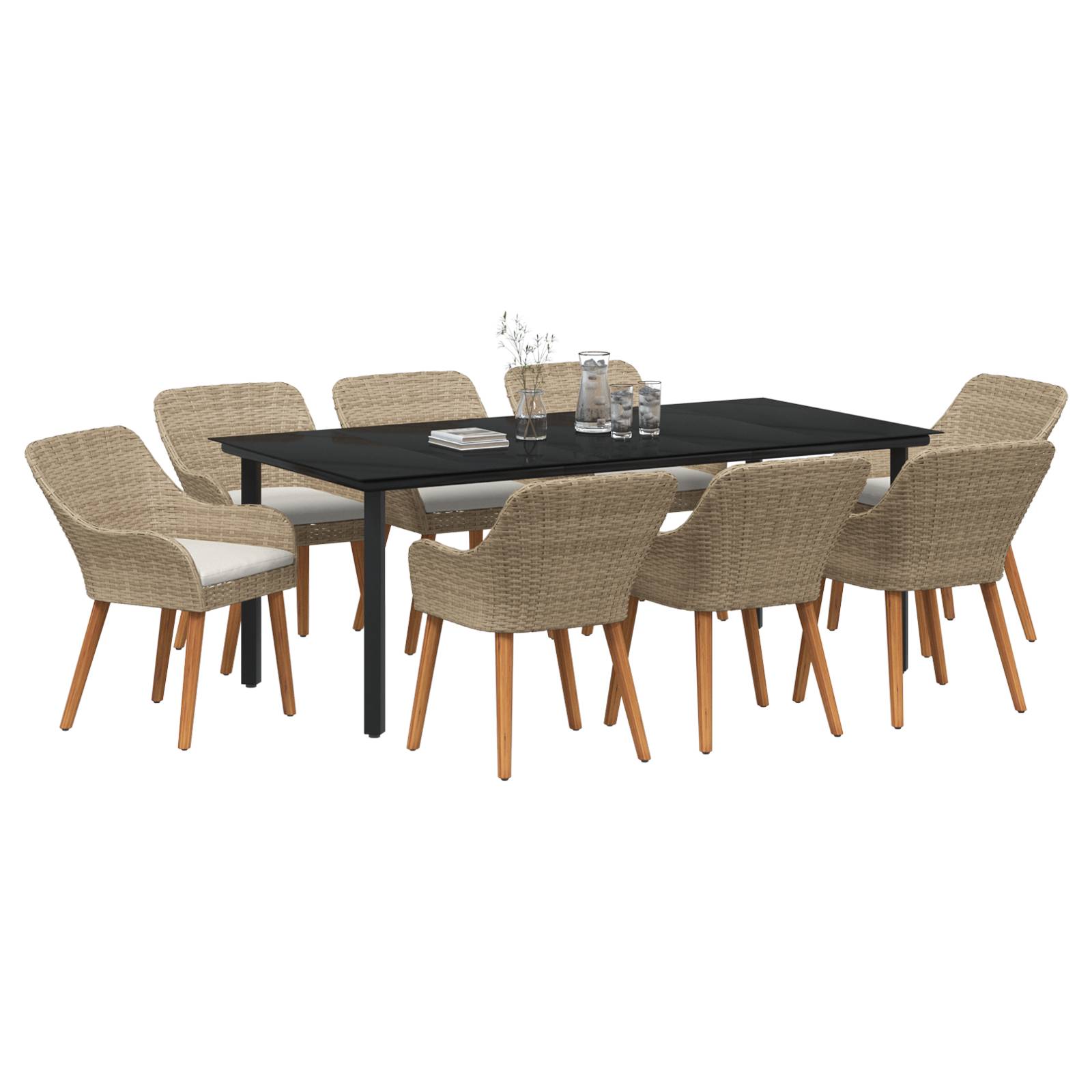 vidaXL 9-teilige Garten Essgruppe Beige Poly Rattan
