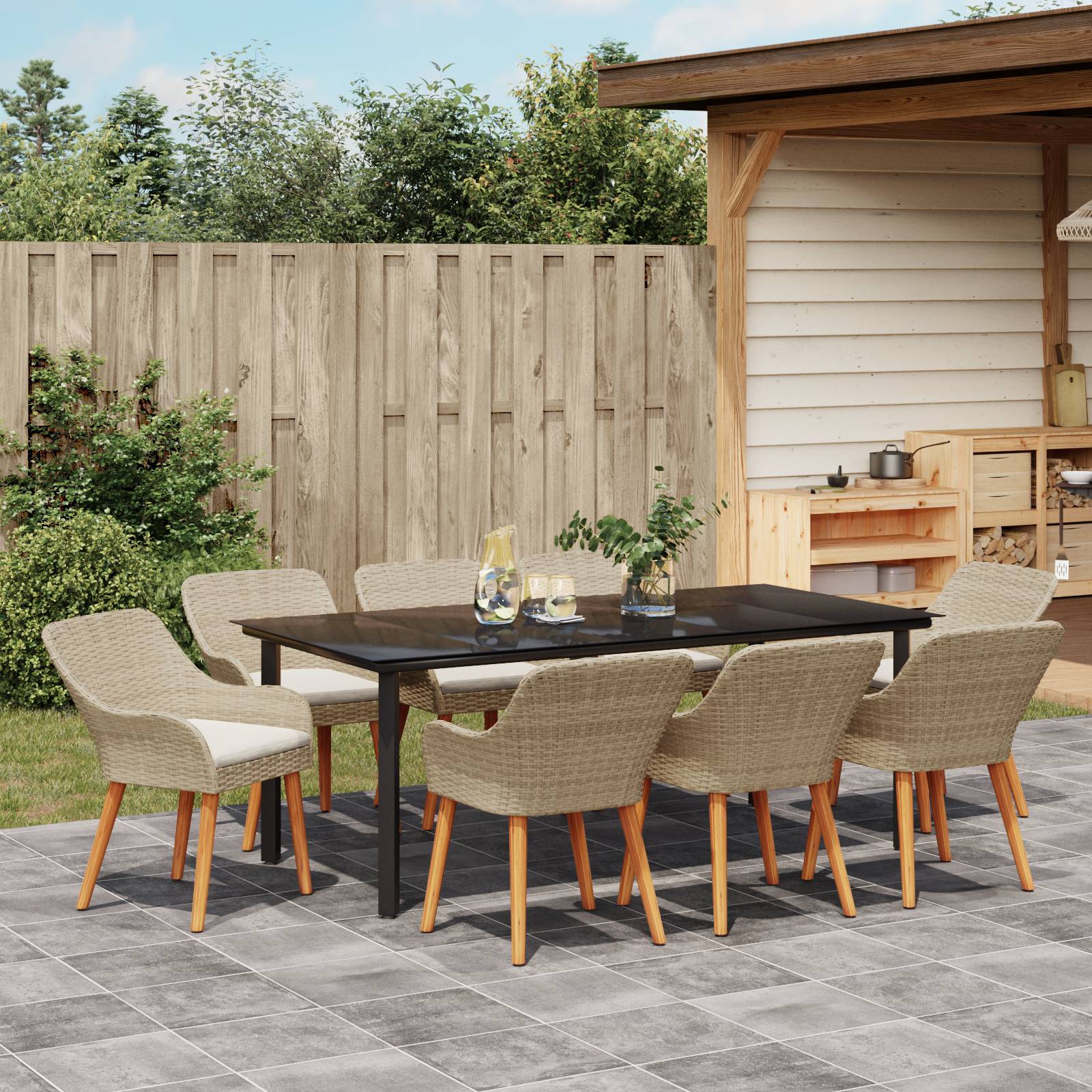 vidaXL 9-teilige Garten Essgruppe Beige Poly Rattan