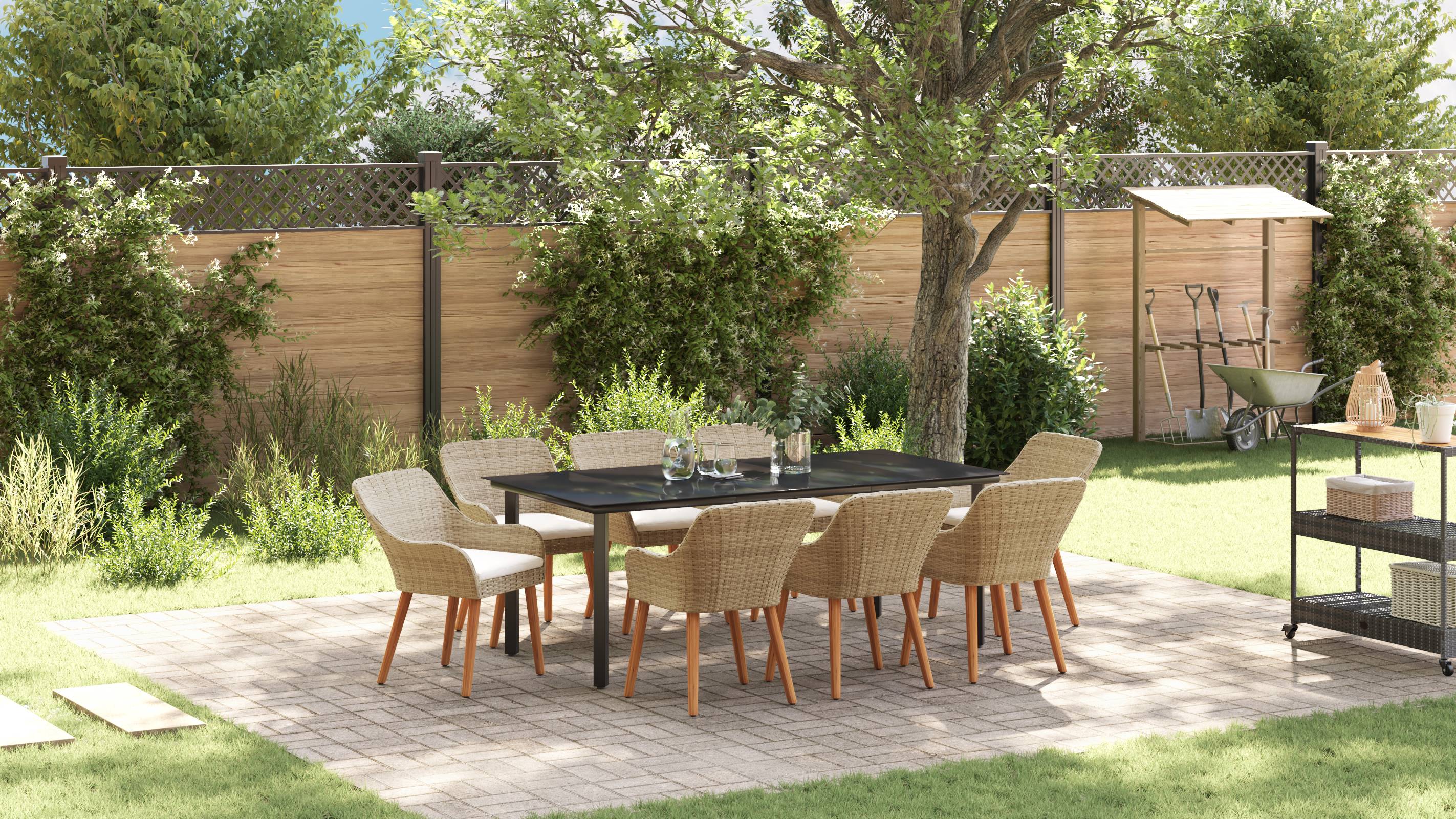 vidaXL 9-teilige Garten Essgruppe Beige Poly Rattan