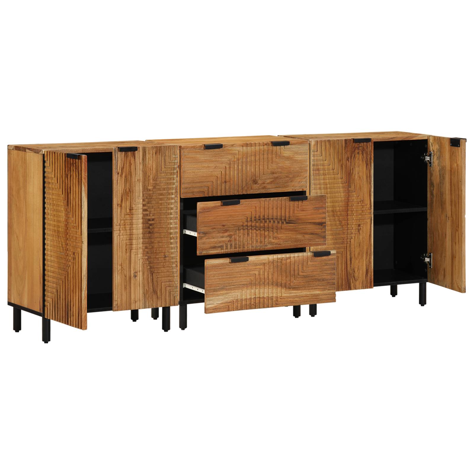 vidaXL 3-teiliges Sideboard Braun 60x33x75 cm aus Massivholz Akazie