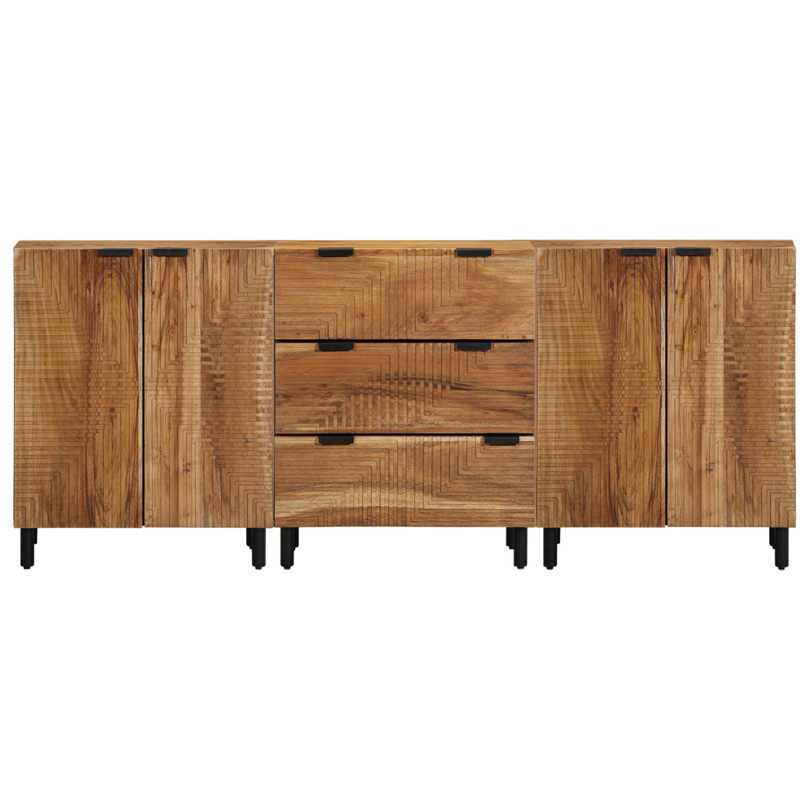 vidaXL 3-teiliges Sideboard Braun 60x33x75 cm aus Massivholz Akazie