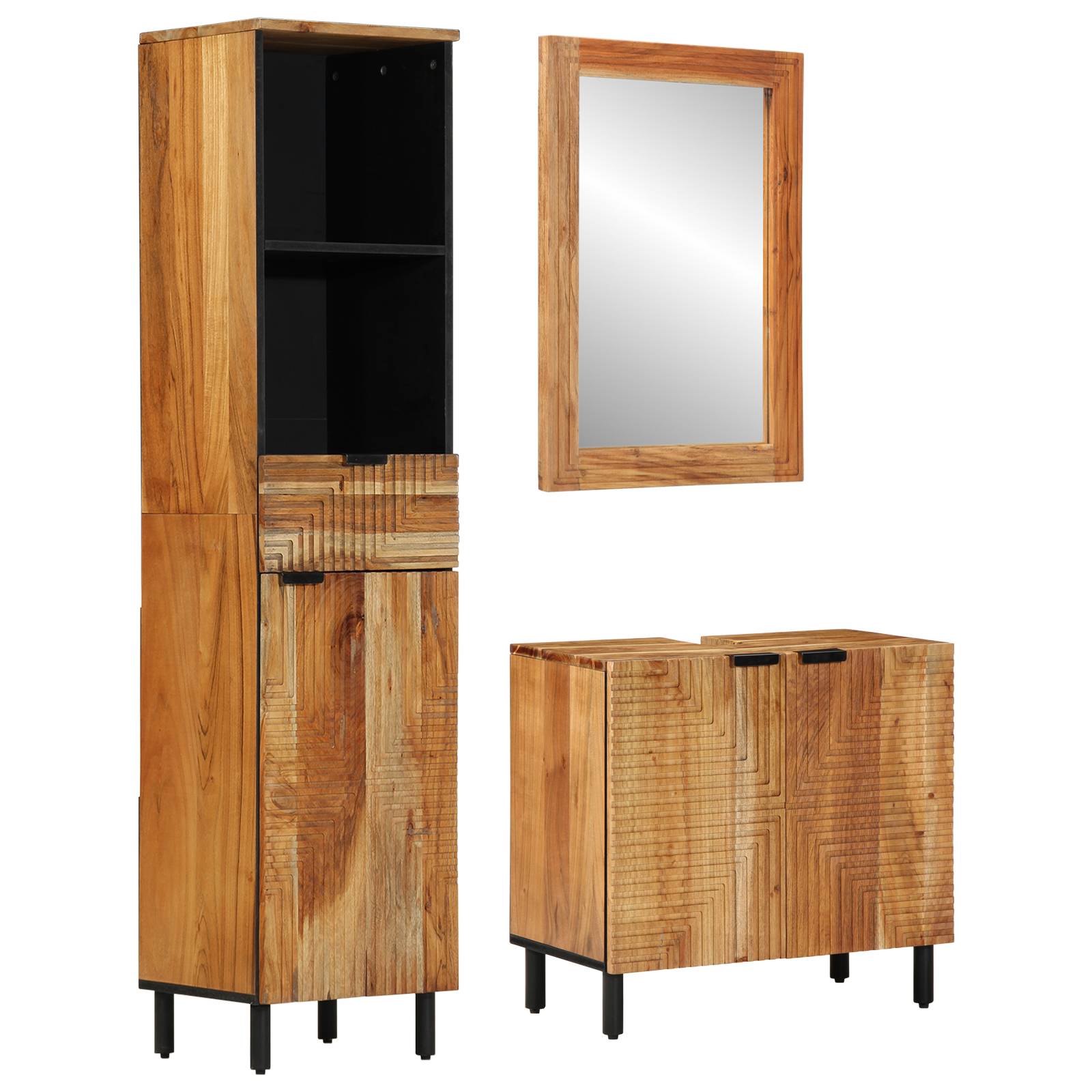 vidaXL 3-tlg. Badmöbel-Set Braun Massivholz Akazie