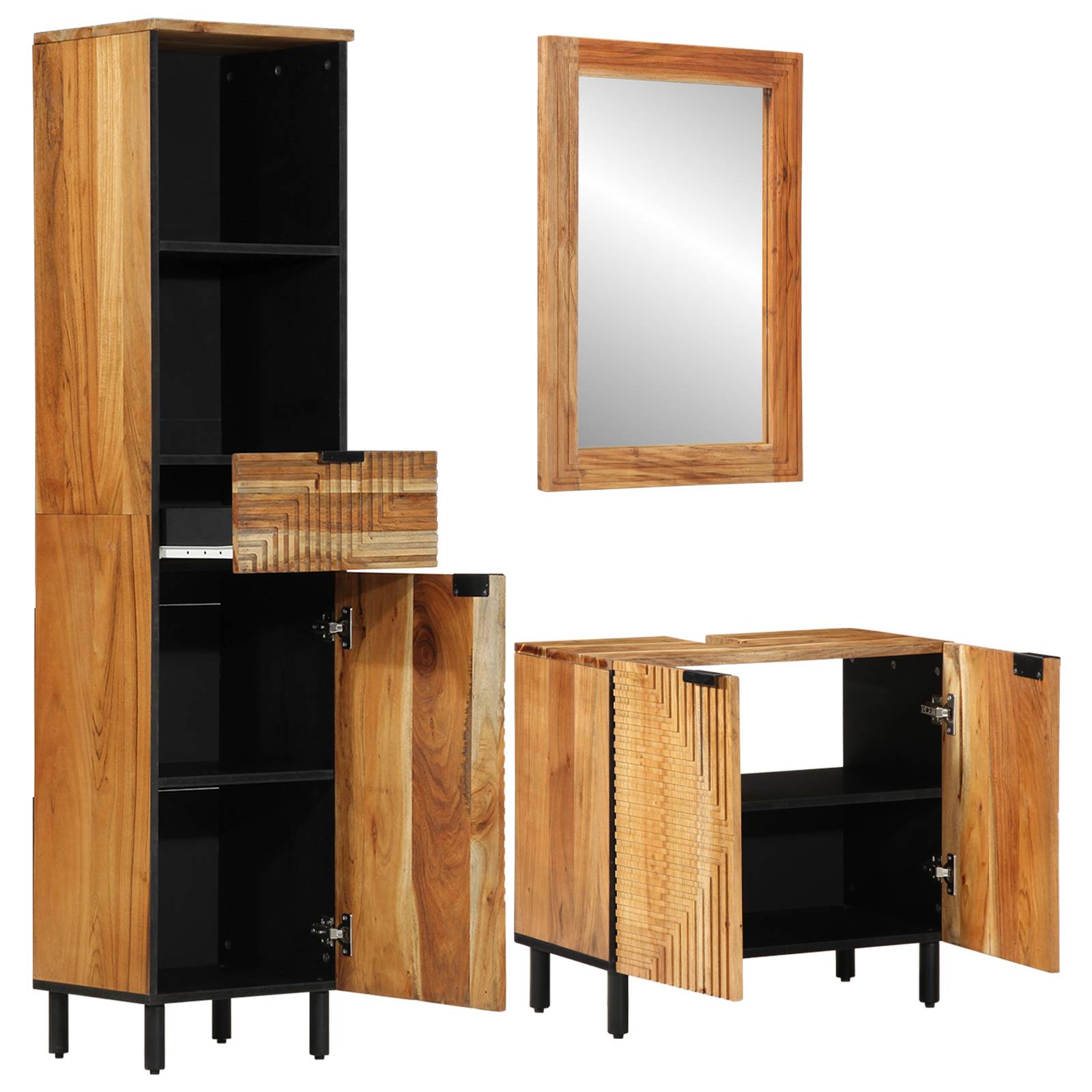 vidaXL 3-tlg. Badmöbel-Set Braun Massivholz Akazie