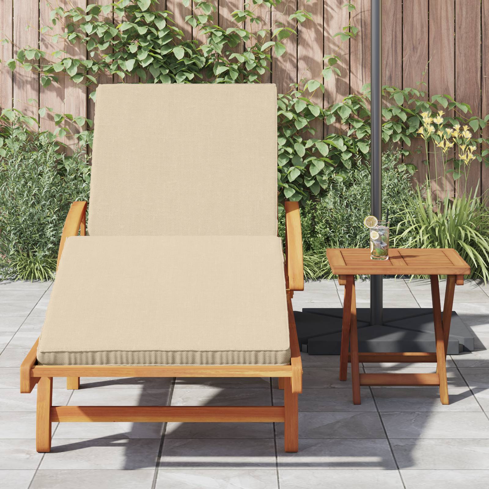 vidaXL Klappbare Sonnenliege mit Rädern & Kissen Beige Massivholz Akazie