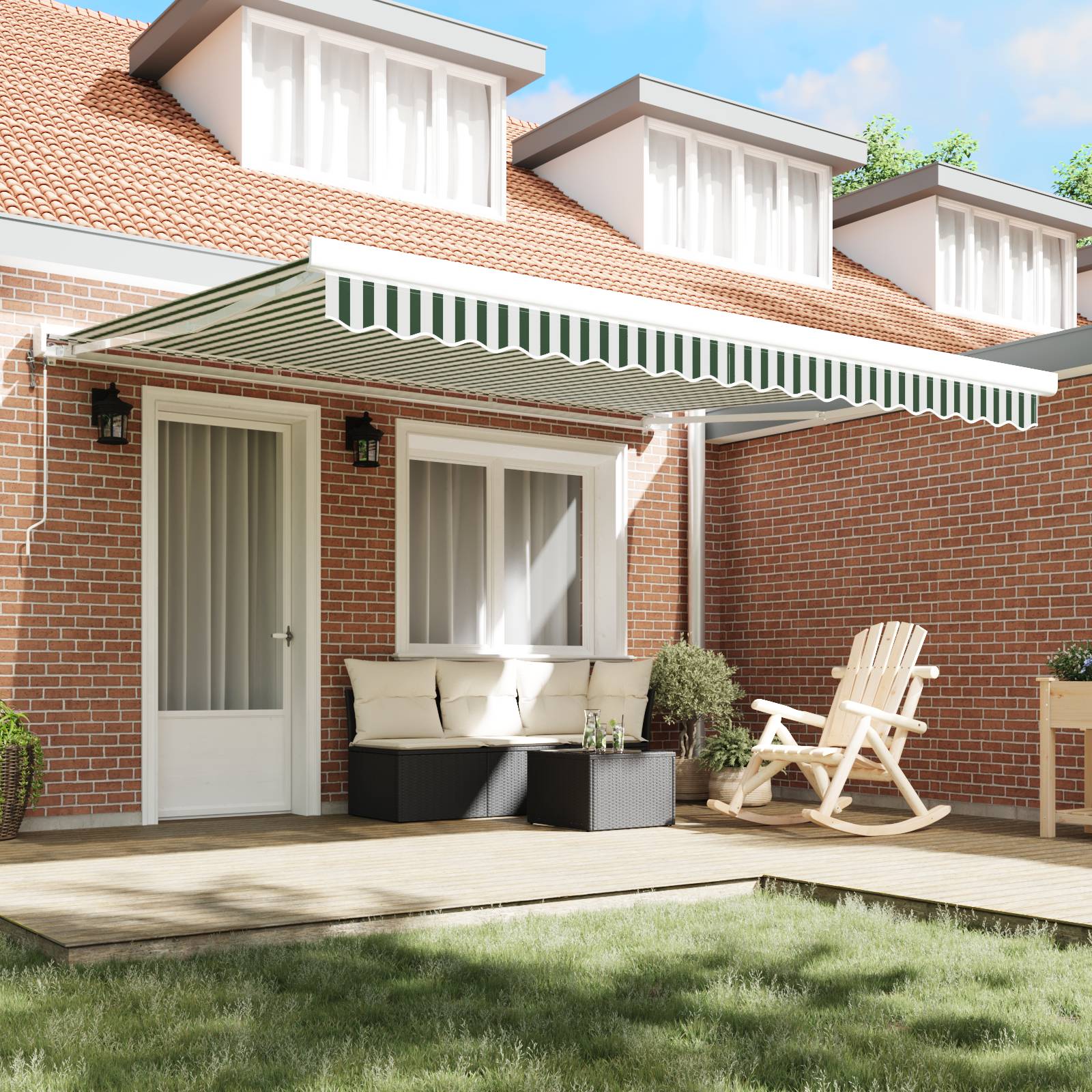 vidaXL Markisen-Ersatzstoff für 4x3,5 m Rahmen Grün und Weiß