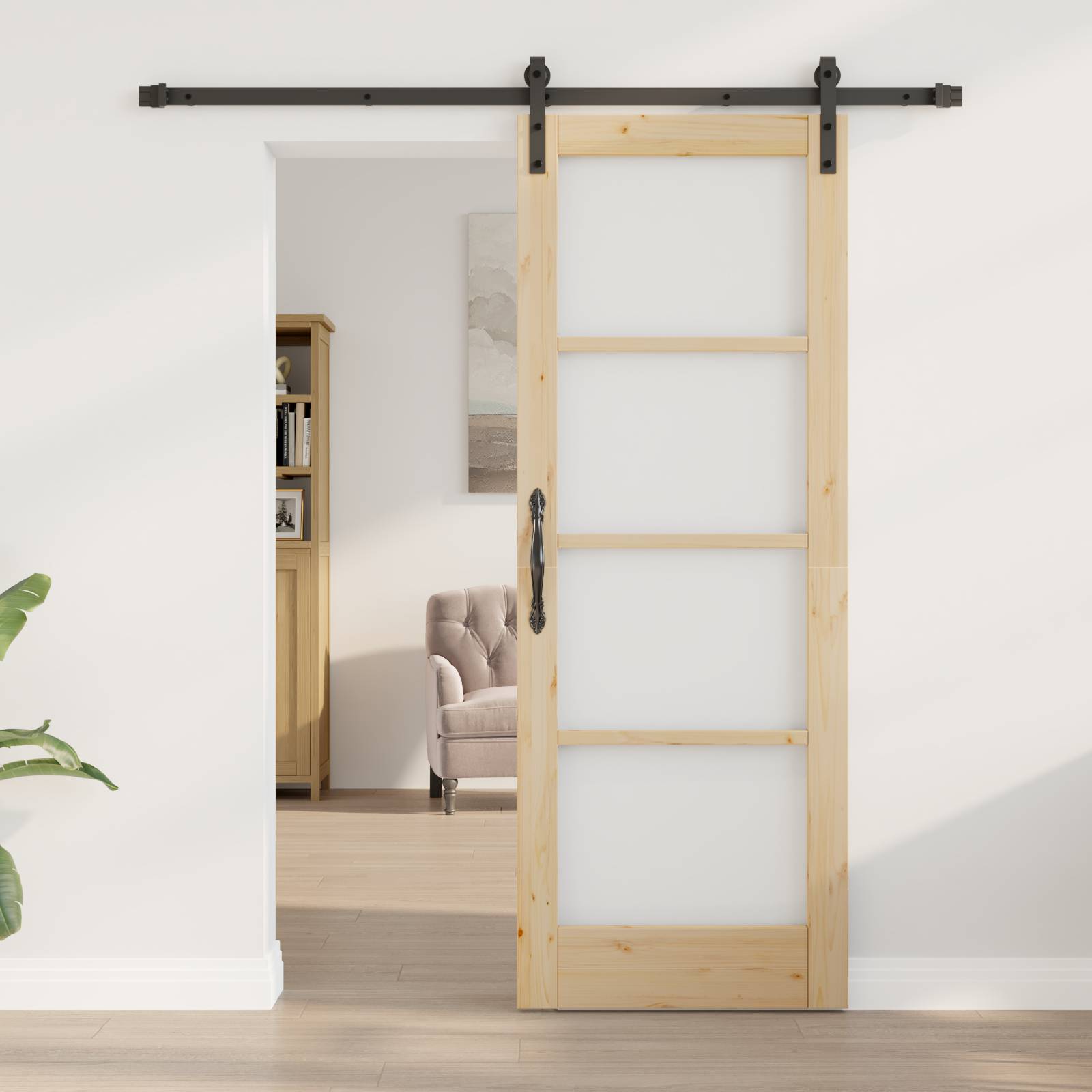 vidaXL Schiebetür mit Hardware-Set 'ORKDAL'aus massivem Holz und Glas