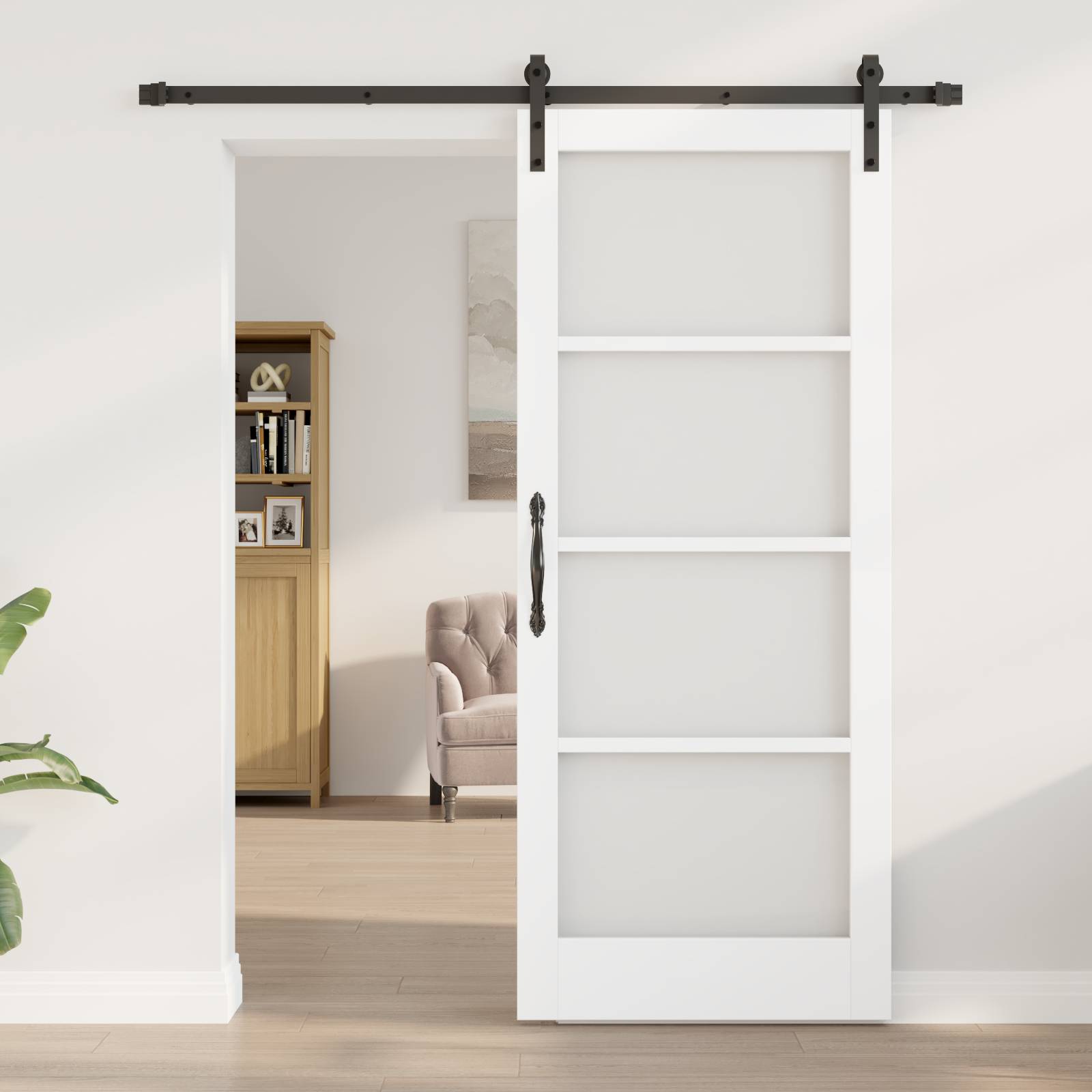 vidaXL Schiebetür mit Beschlagset 'ORKDAL'Weiße Massivholz & Glas