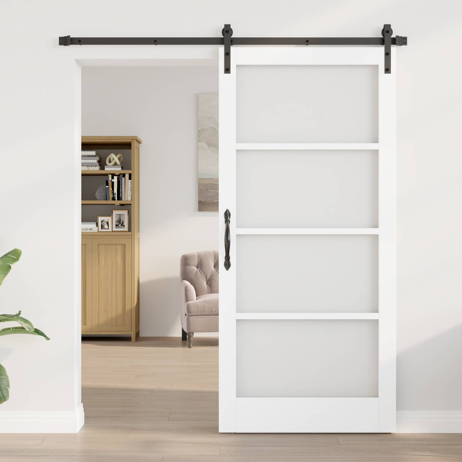 vidaXL Schiebetür mit Beschlägen 'ORKDAL'Weiß Massivholz & Glas