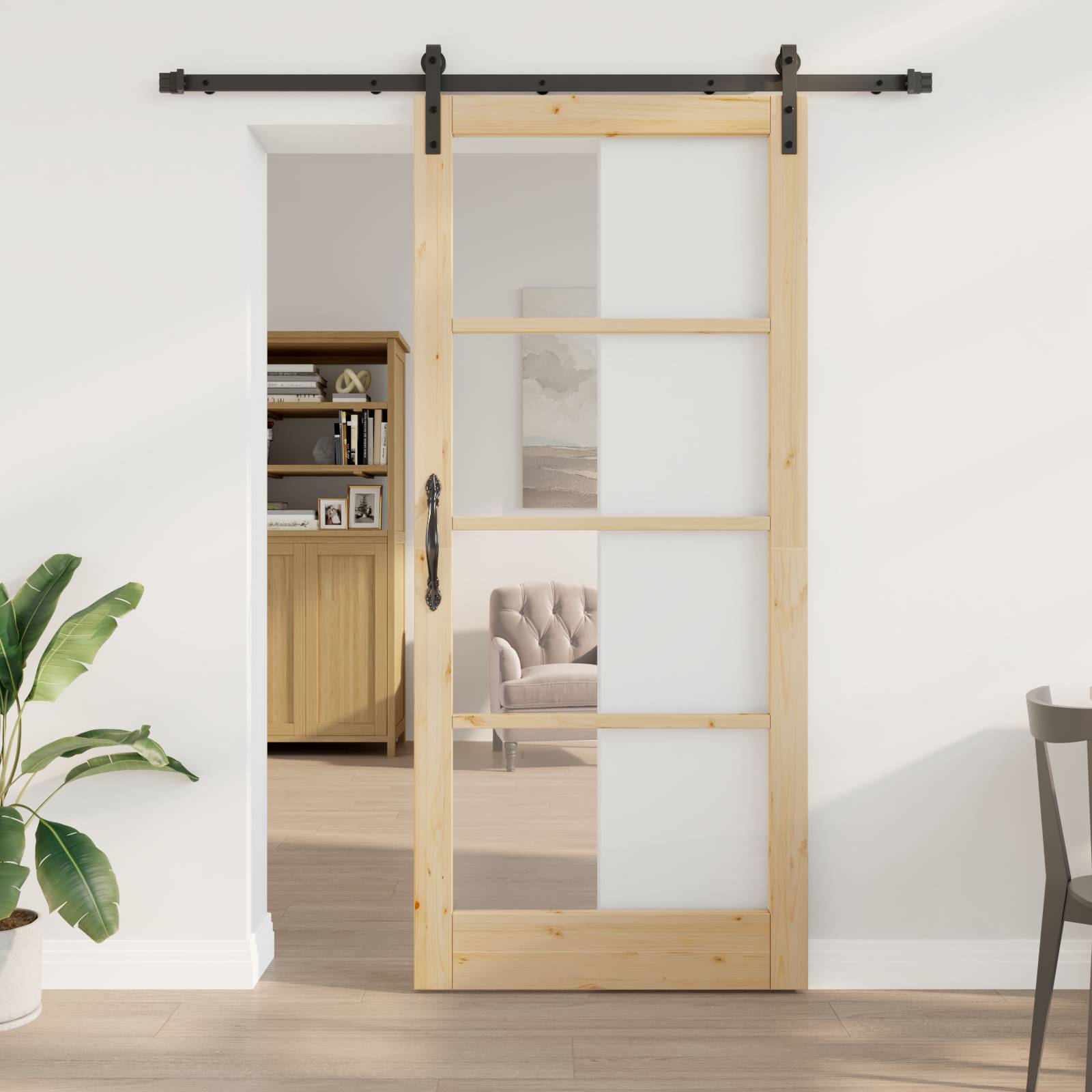 vidaXL Schiebetür mit Beschlagset 'ORKDAL'Massivholz & Glas