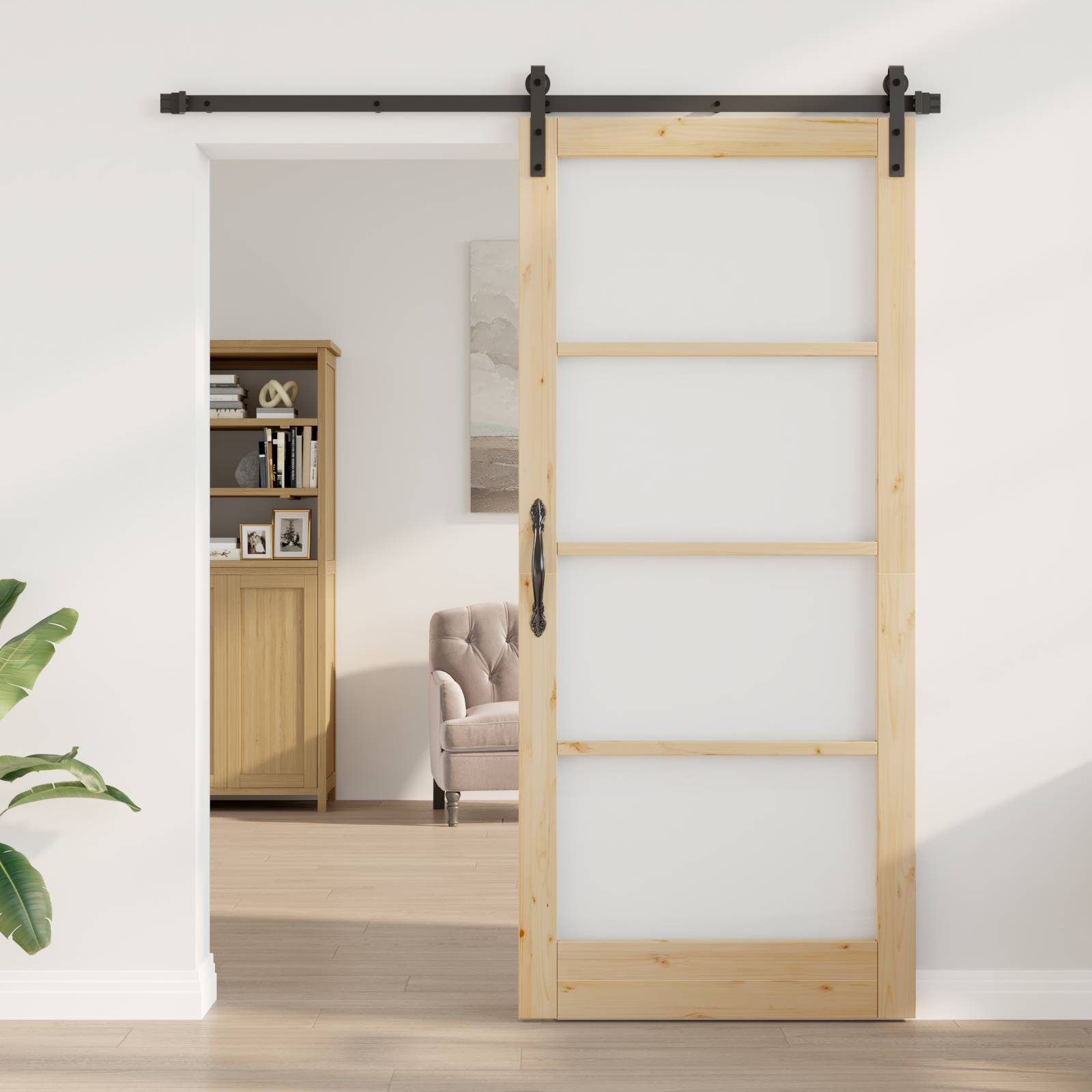 vidaXL Schiebetür mit Beschlagset 'ORKDAL'Massivholz & Glas