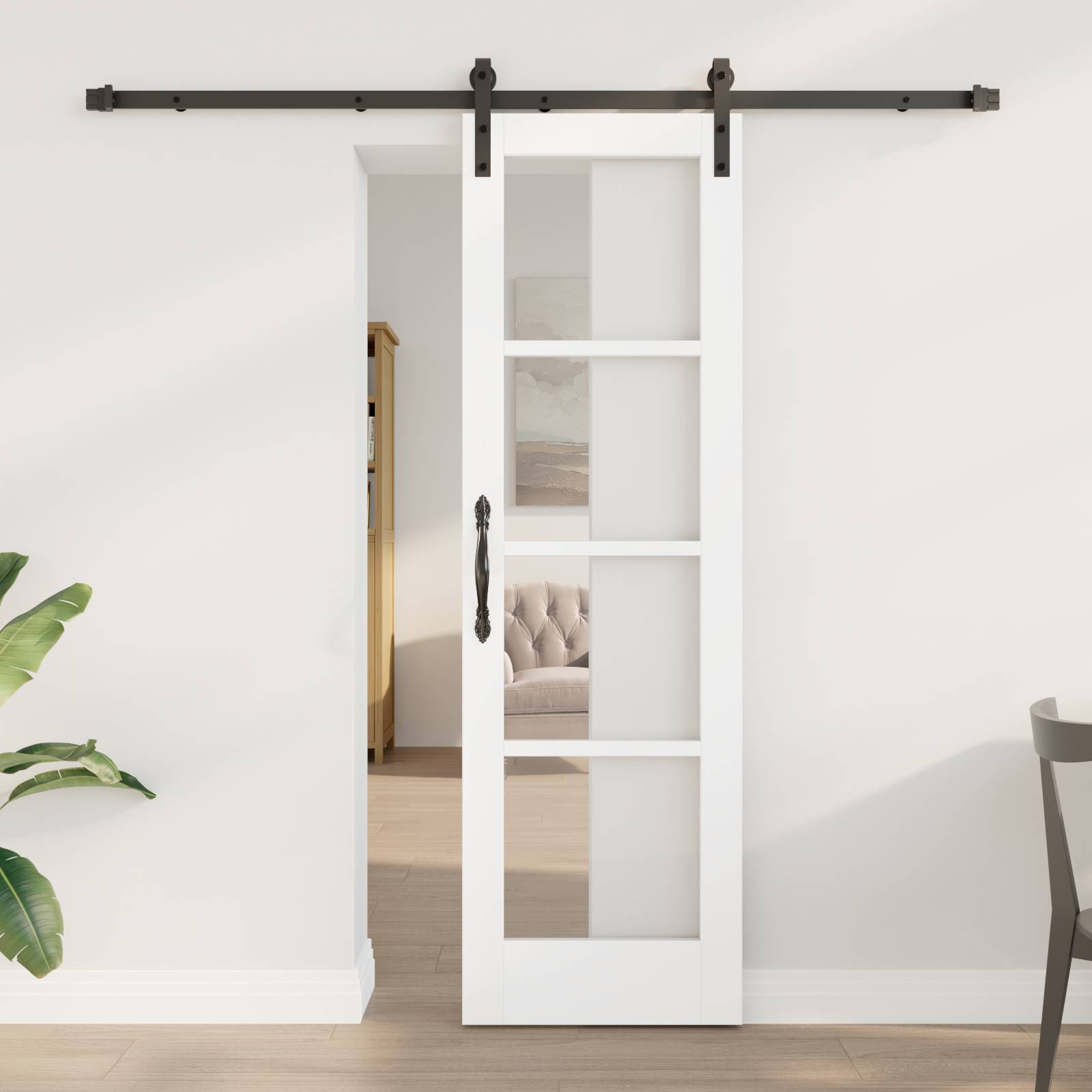 vidaXL Schiebetür mit Beschlägeset "ORKDAL" Weiß Massivholz & Glas
