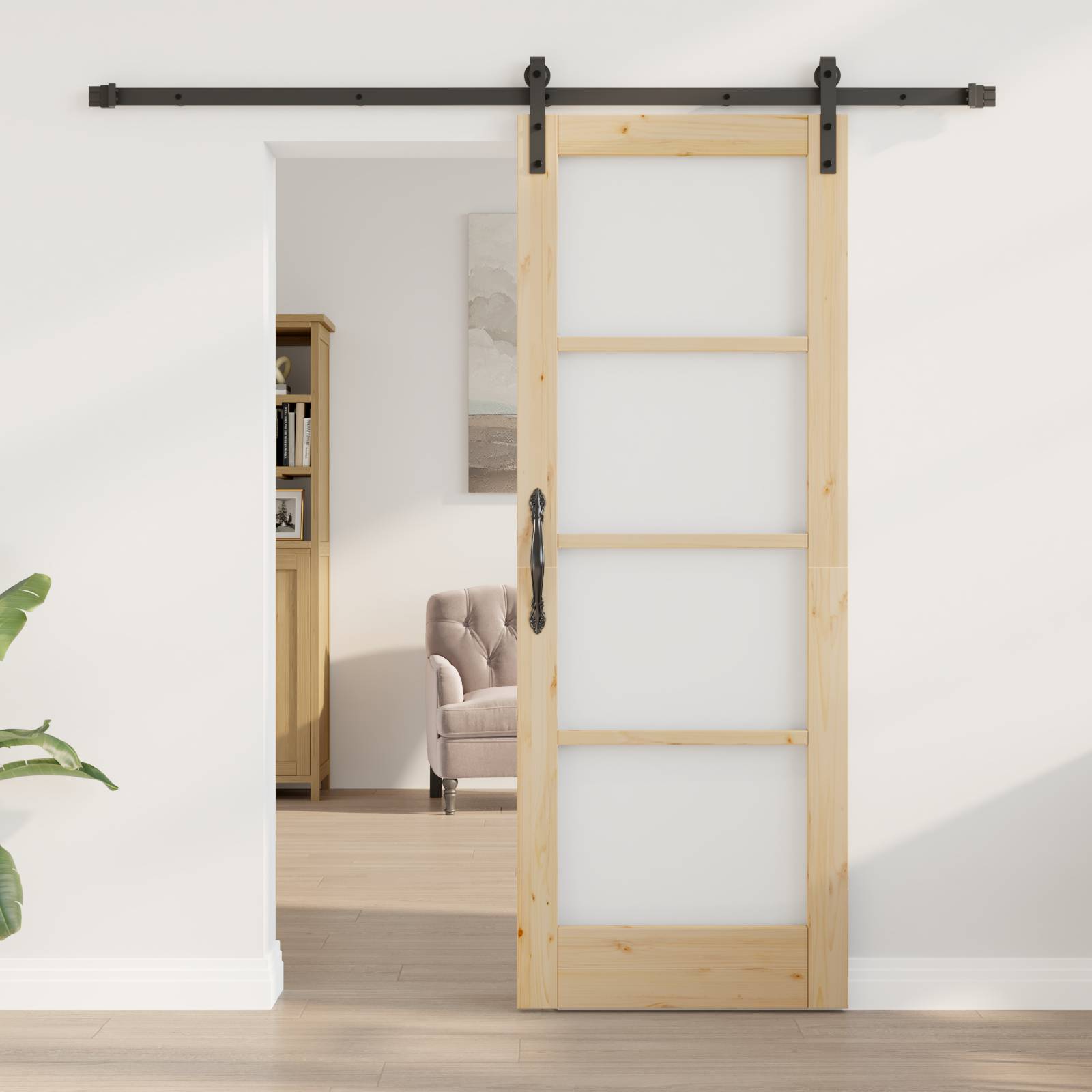 vidaXL Schiebetür mit Beschlagsatz 'ORKDAL'aus Massivholz & Glas