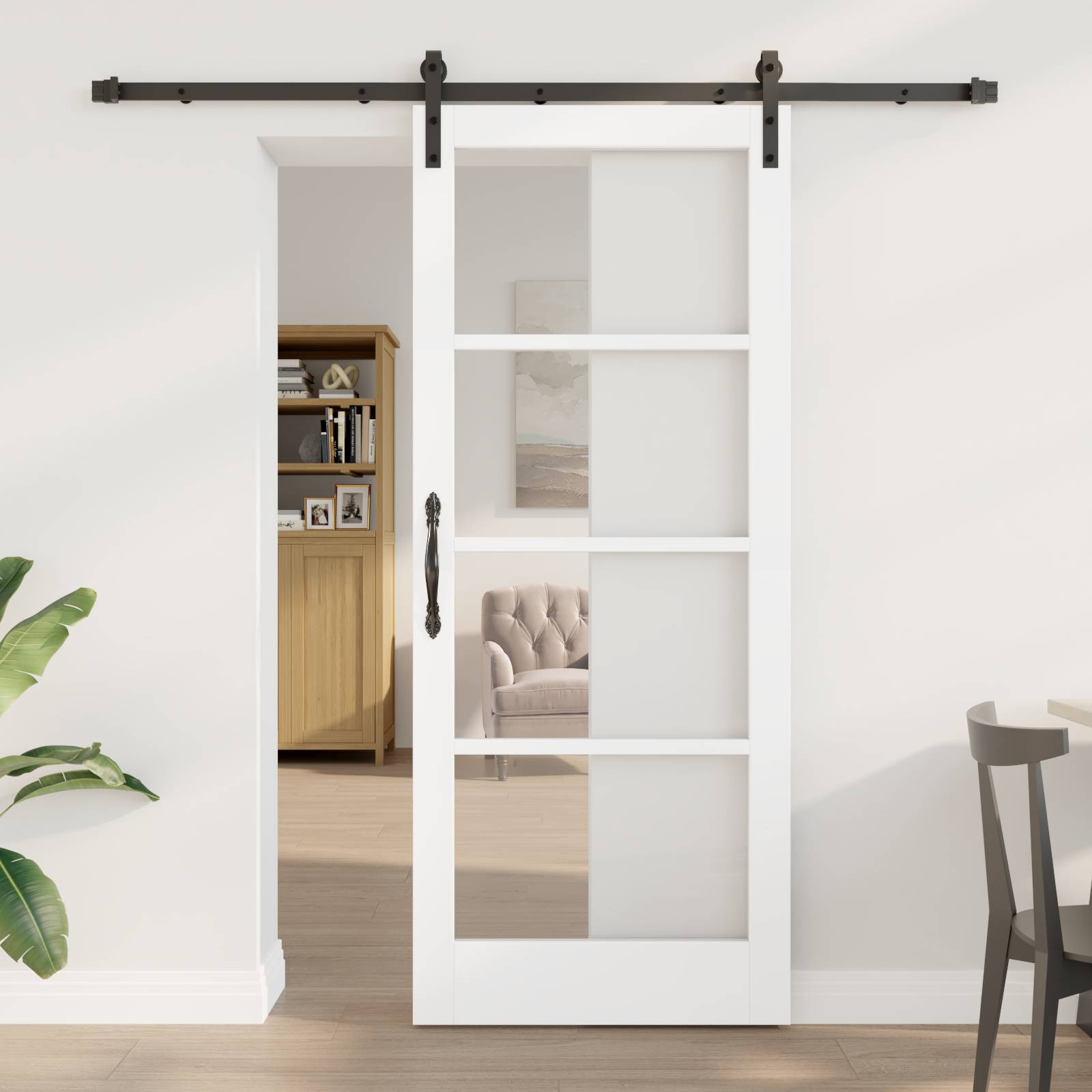 vidaXL Schiebetür mit Beschlagset 'ORKDAL'Weiße Massivholz & Glas