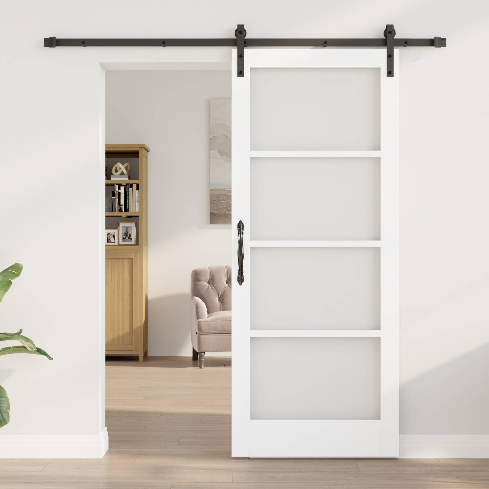 vidaXL Schiebetür mit Beschlagset 'ORKDAL'Weiße Massivholz & Glas