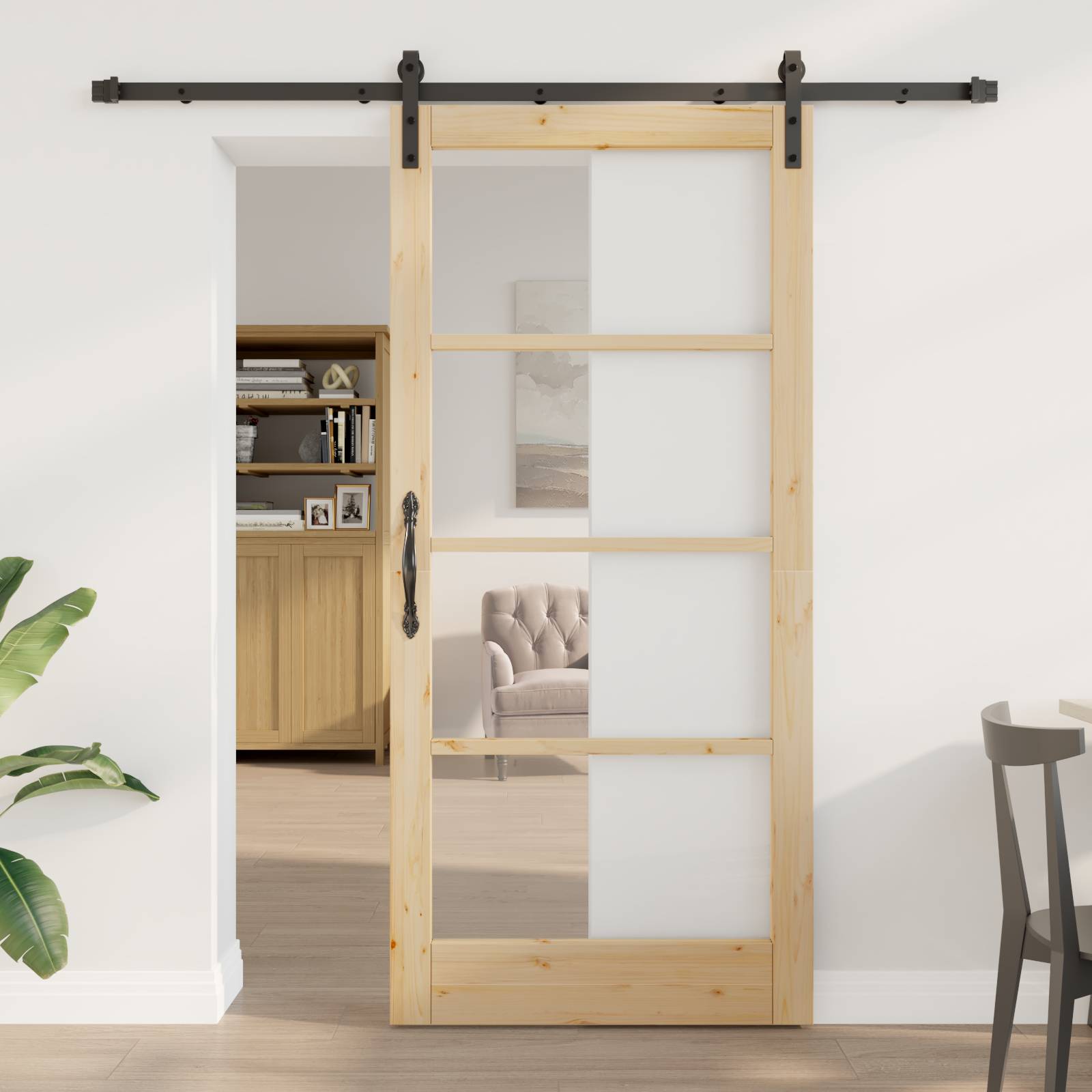 vidaXL Schiebetür mit Beschlagsatz "ORKDAL" aus massivem Holz & Glas