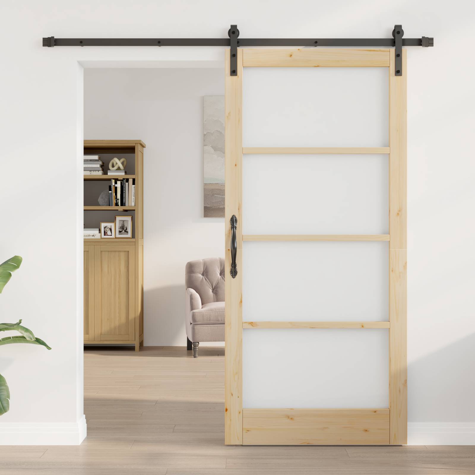 vidaXL Schiebetür mit Beschlagsatz "ORKDAL" aus massivem Holz & Glas