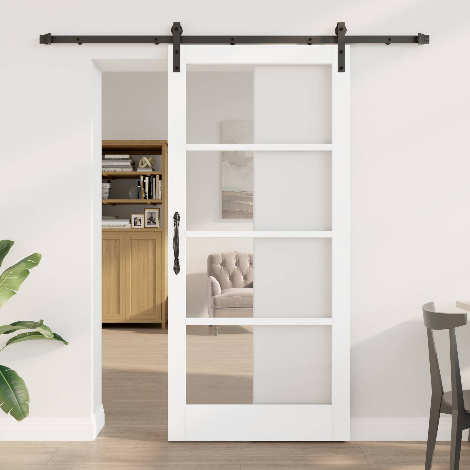 vidaXL Schiebetür mit Beschläge Set 'ORKDAL'Weiß Massivholz & Glas