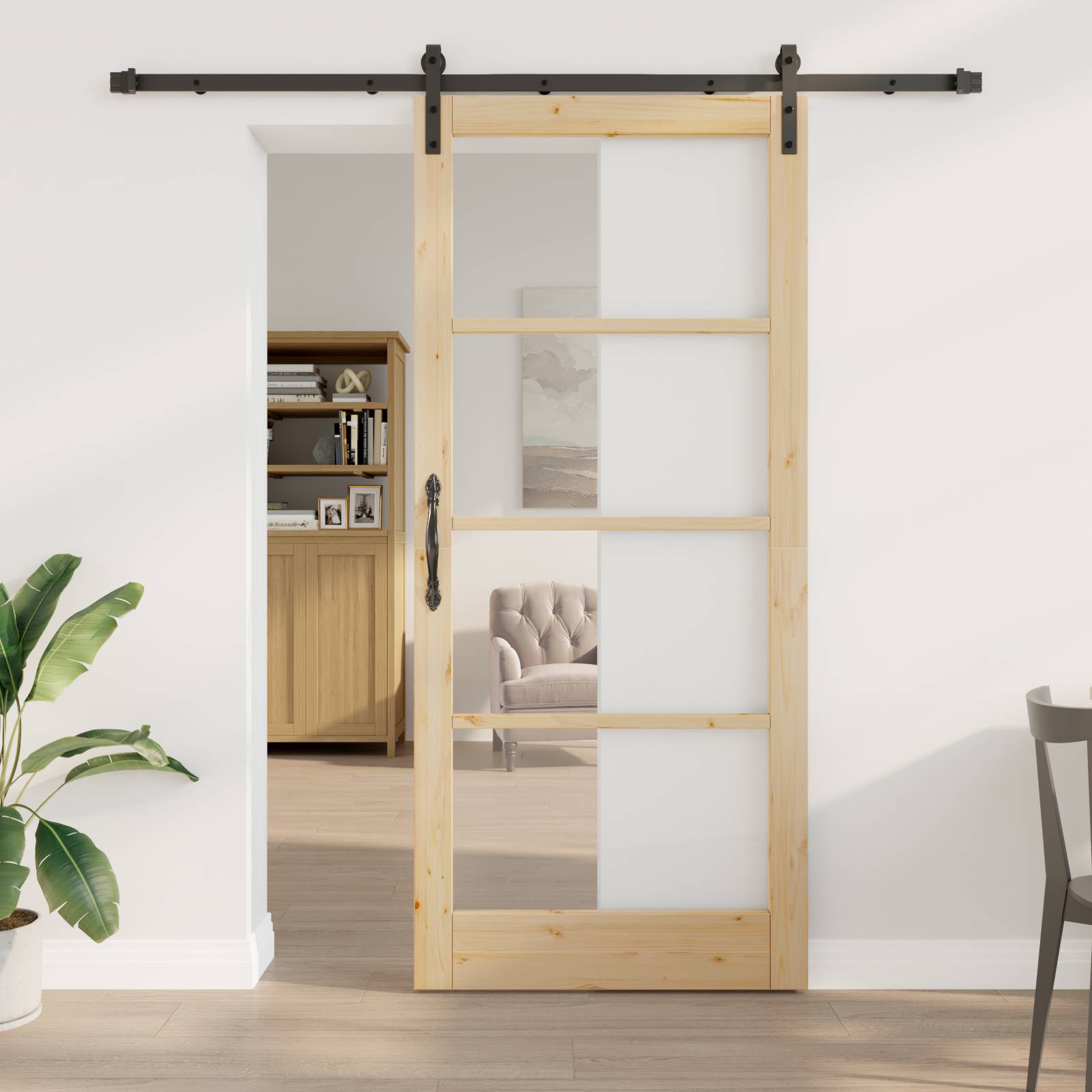 vidaXL Schiebetür mit Hardware-Set 'ORKDAL'aus massivem Holz und Glas