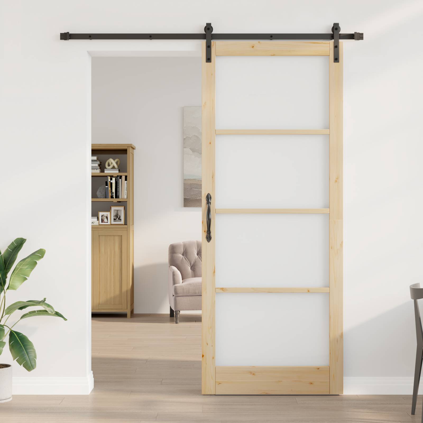 vidaXL Schiebetür mit Beschlagset 'ORKDAL'Massivholz & Glas