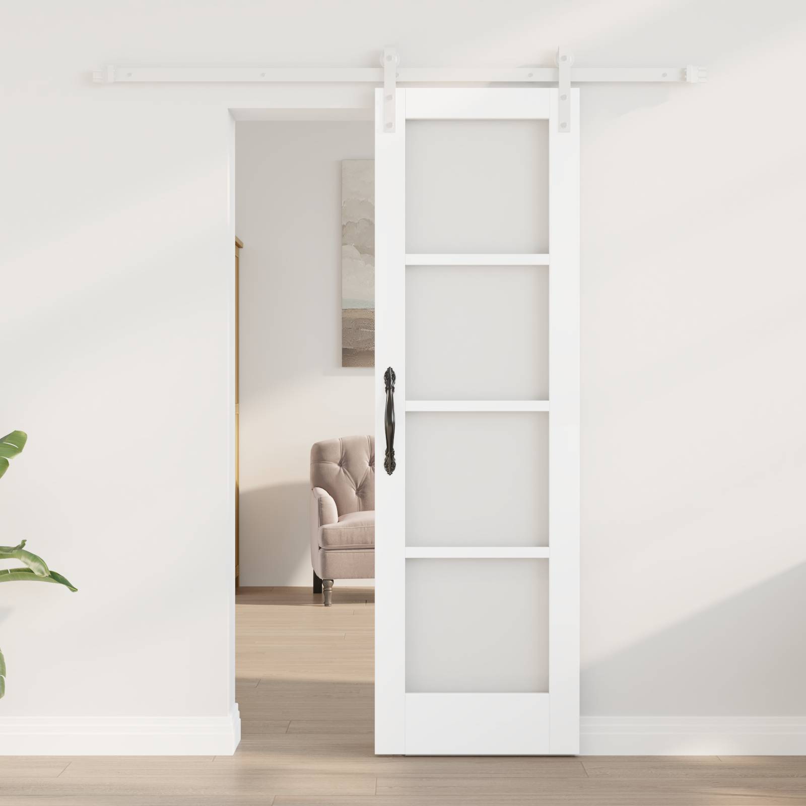 vidaXL Schiebetür mit Beschlagset 'ORKDAL'Weiß Massivholz & Glas