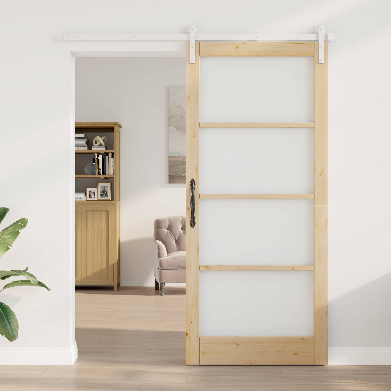 vidaXL Schiebetür mit Hardware-Set 'ORKDAL'aus massivem Holz und Glas