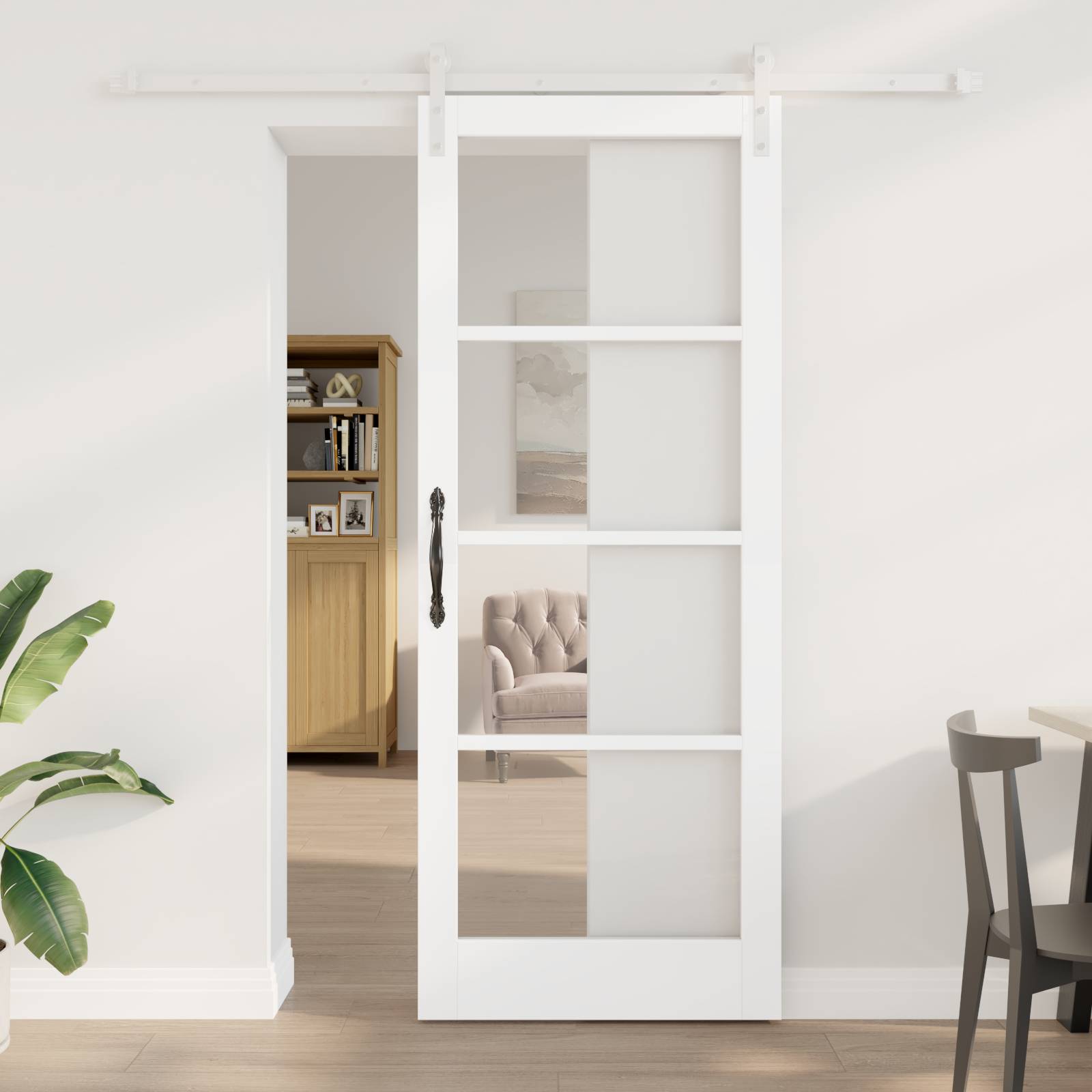 vidaXL Schiebetür mit Hardware-Set "ORKDAL" Weiß Massivholz & Glas