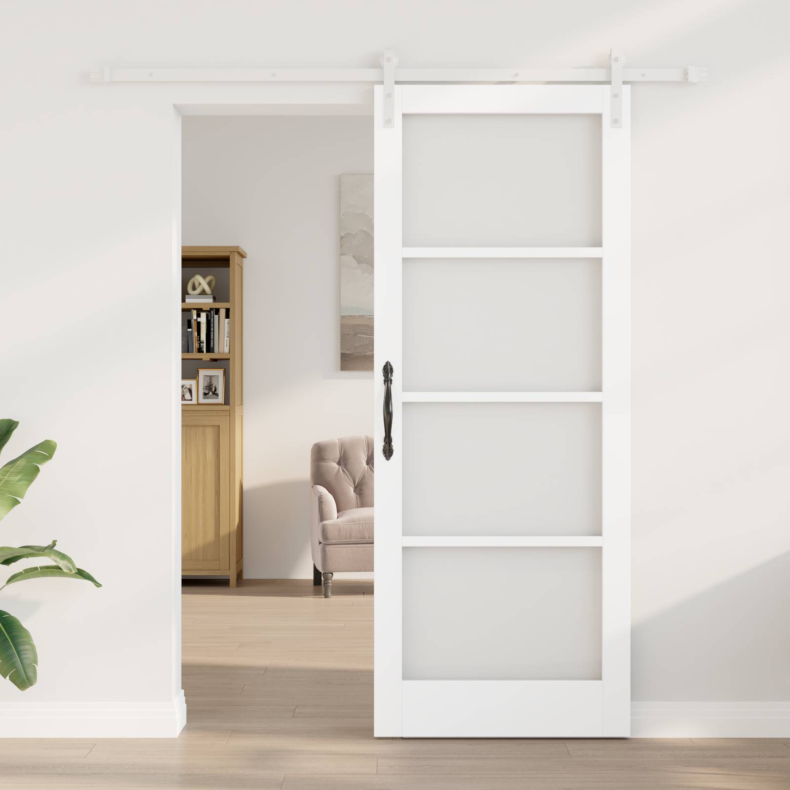 vidaXL Schiebetür mit Hardware-Set "ORKDAL" Weiß Massivholz & Glas