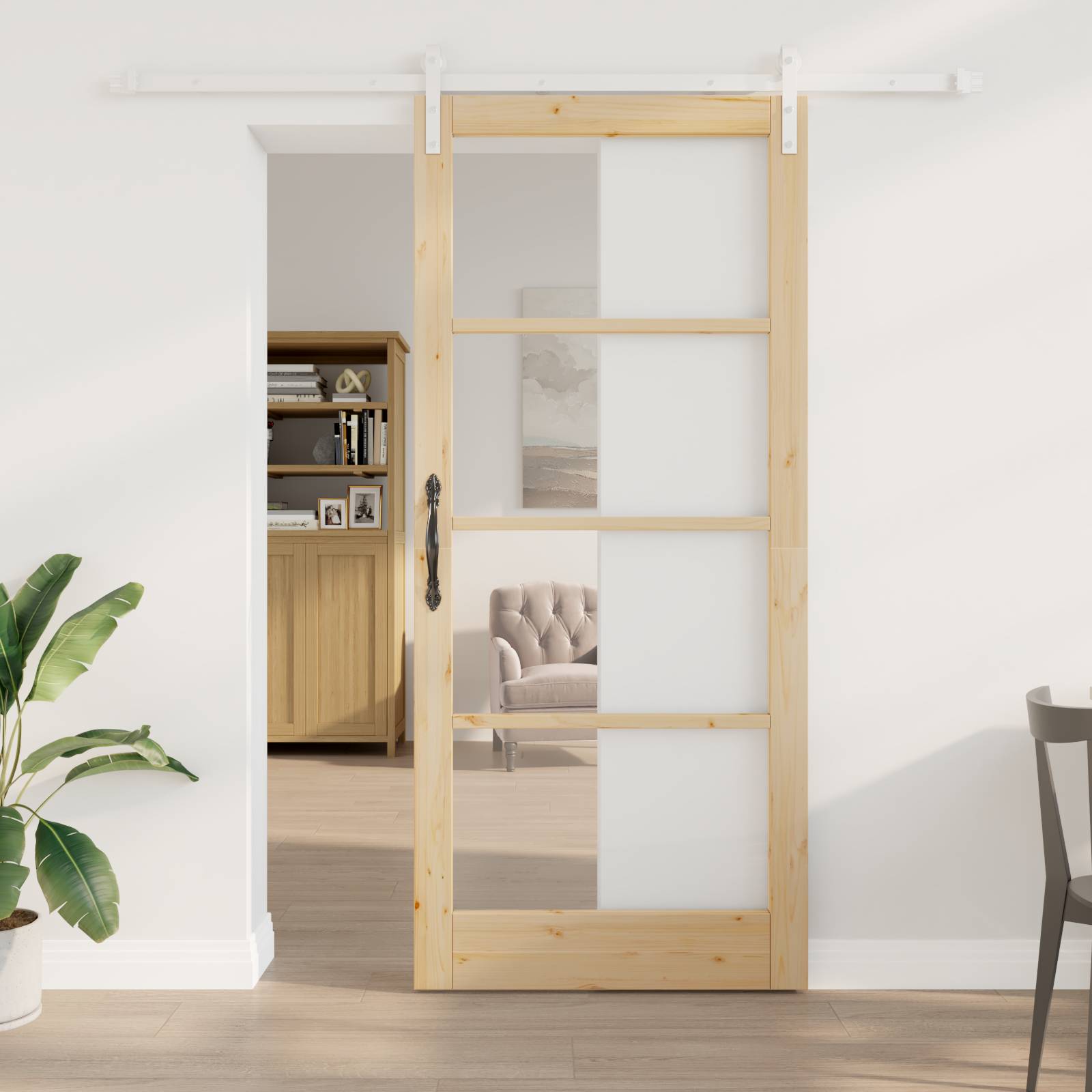 vidaXL Schiebetür mit Beschlagsatz "ORKDAL" aus massivem Holz und Glas