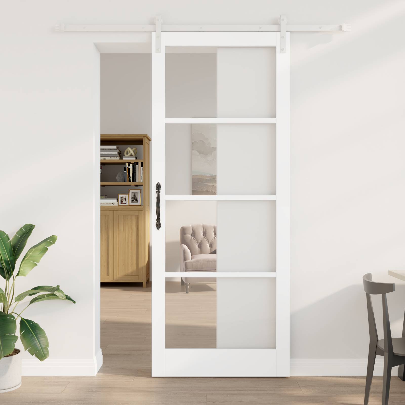 vidaXL Schiebetür mit Hardware-Set "ORKDAL" Weiß Massivholz & Glas