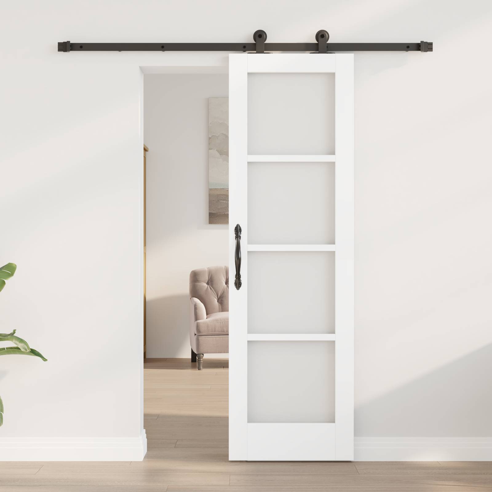 vidaXL Schiebetür mit Hardware-Set 'ORKDAL'Weißes Massivholz & Glas