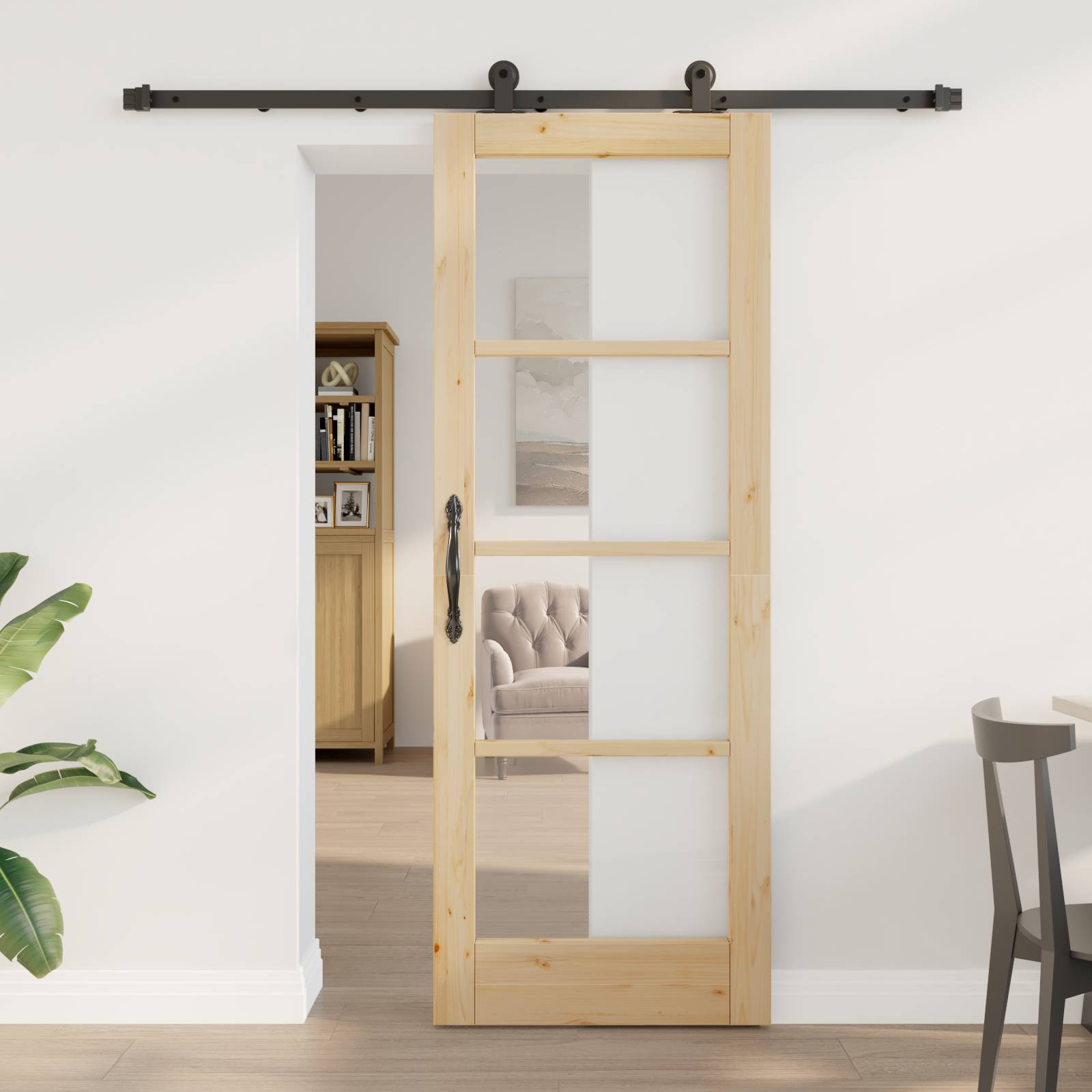 vidaXL Schiebetür mit Beschlägen 'ORKDAL'Massivholz & Glas