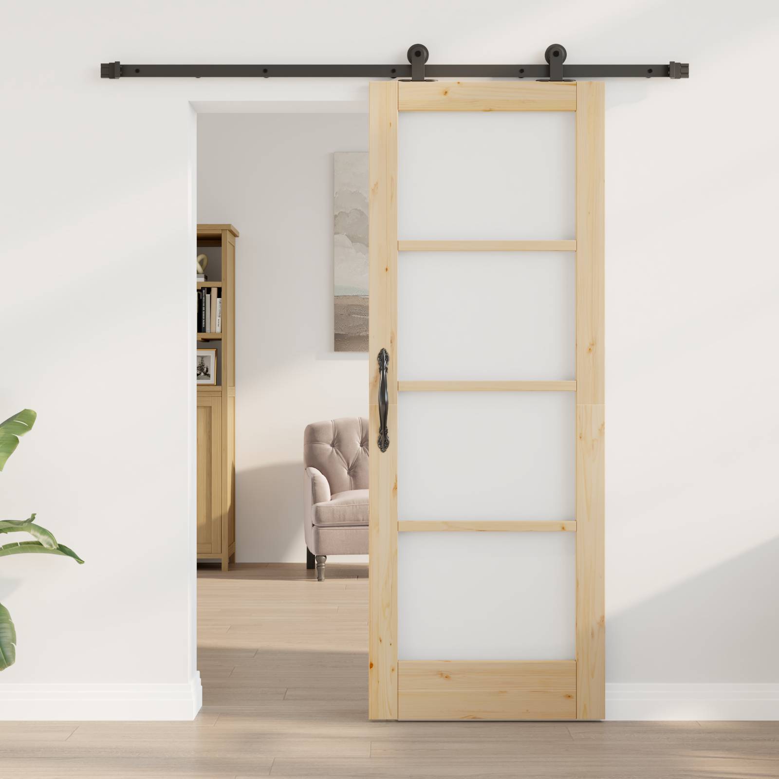 vidaXL Schiebetür mit Beschlägen 'ORKDAL'Massivholz & Glas
